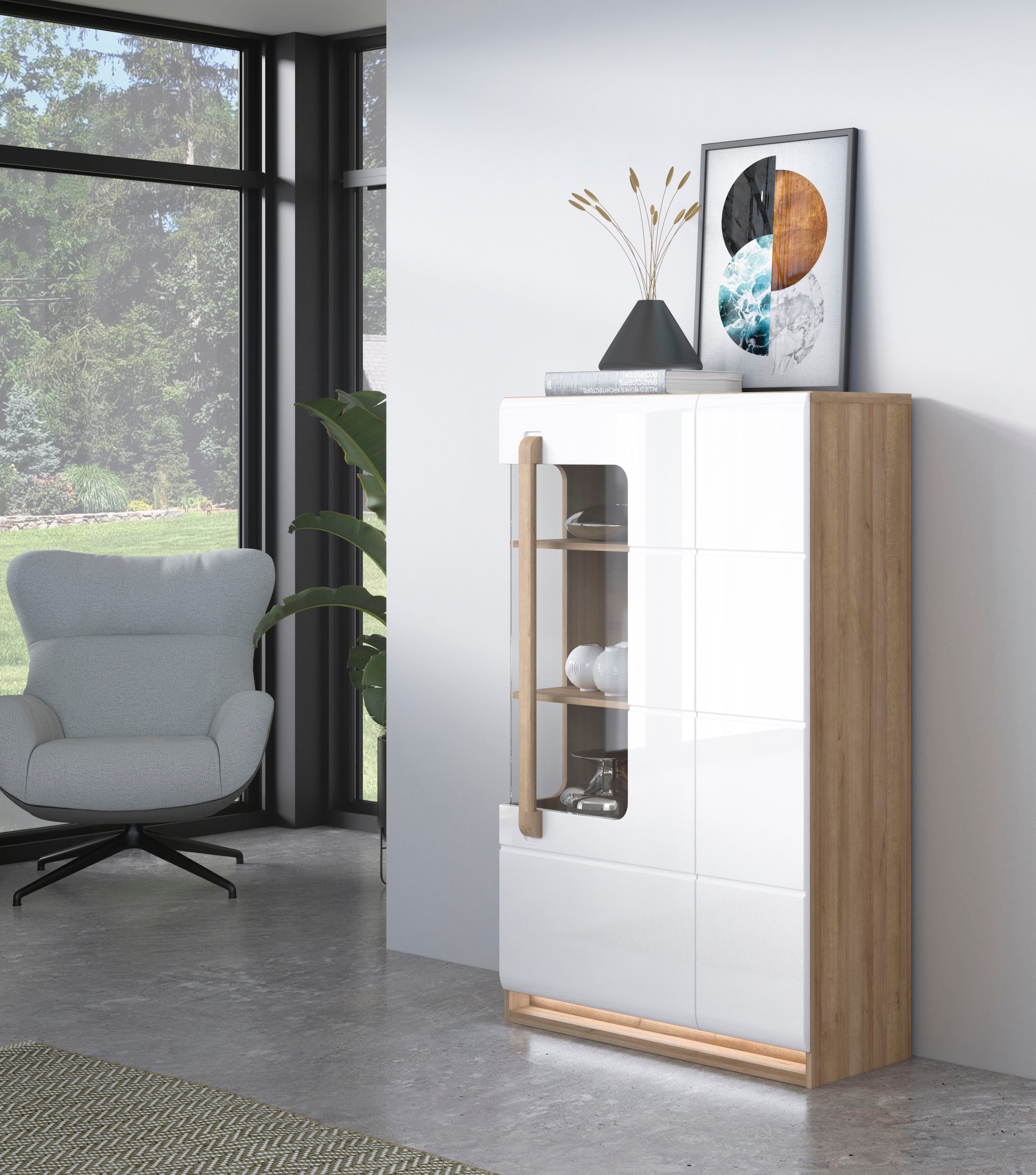 FORTE Highboard "Attention", Highboard, Beleuchtung, Soft Close,Glastüre, S günstig online kaufen