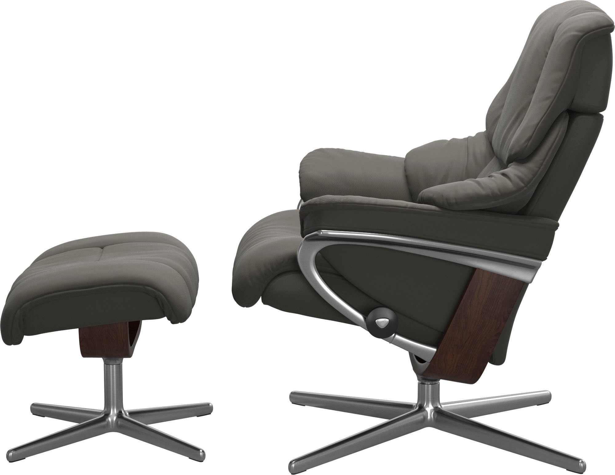 Stressless® Relaxsessel »Reno«, (Set, Relaxsessel mit Hocker), mit Hocker, mit Cross Base, Größe S, M & L, Holzakzent Braun