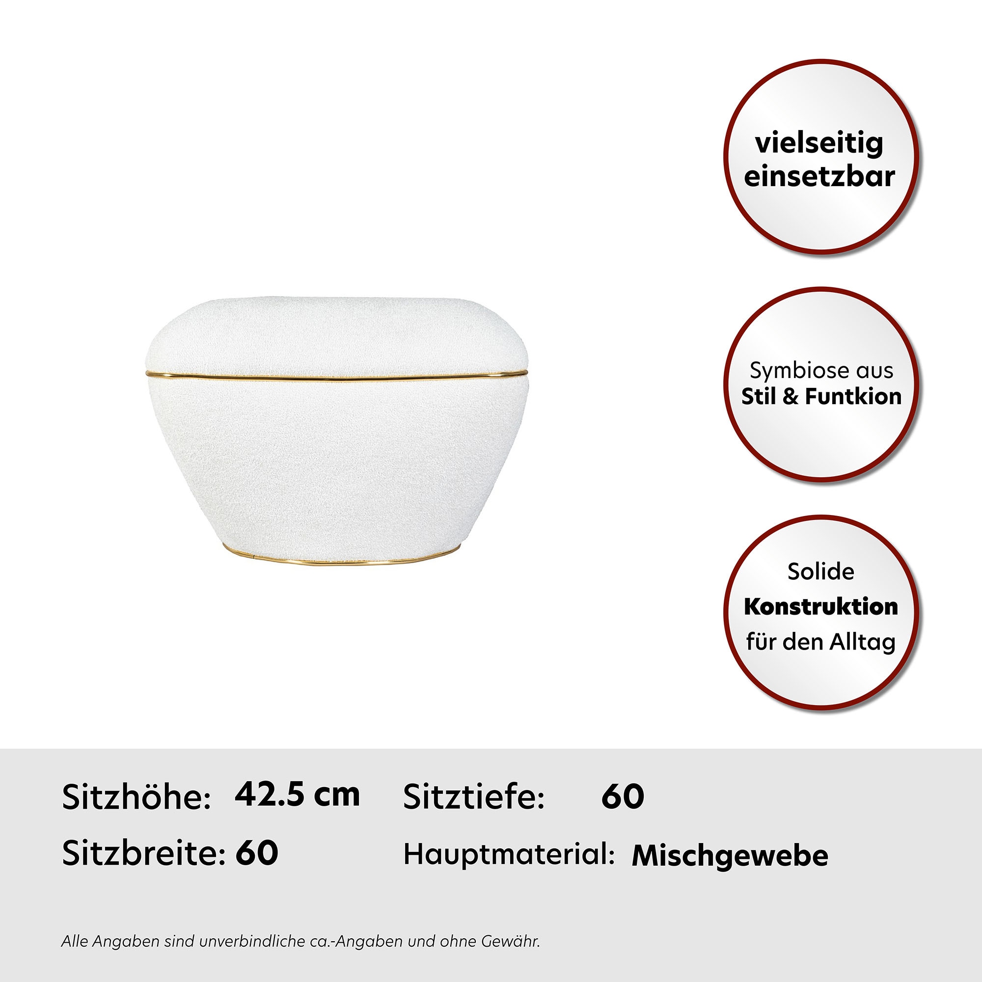 Kayoom Sitzhocker »Hocker Contessa 125, vielseitig einsetzbarer Allrounder, elegante Form«, (1 St.), komfortabel, hochqualitativ, pflegeleicht, elegante Form