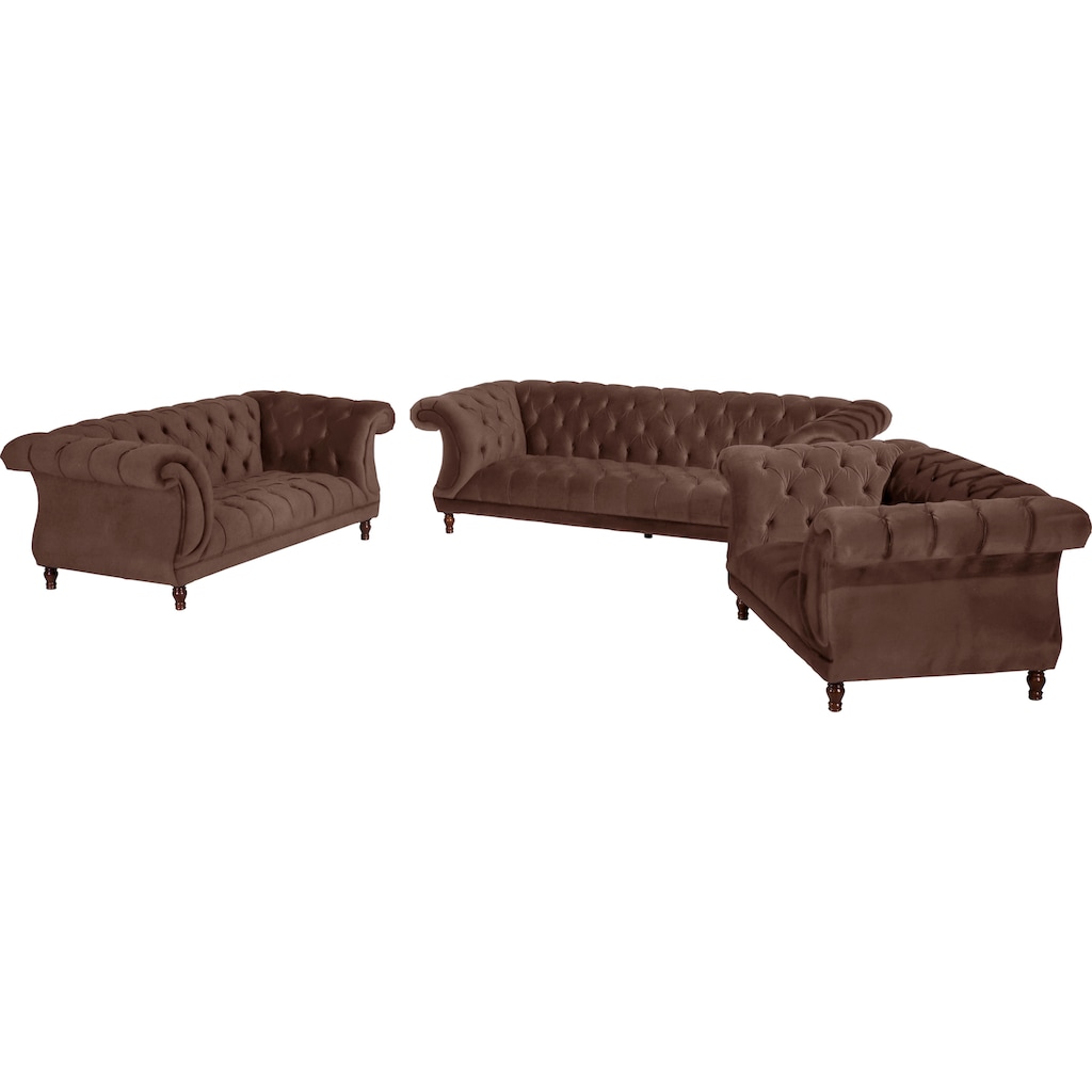 Wohnen Sofas & Couches Max Winzer® Chesterfield-Sofa »Isabelle«, mit edler Knopfheftung & gedrechselten Füßen in Buche Nussbaum, Wohnen Sofas & Couches Max Winzer® Chesterfield-Sofa »Isabelle«, mit edler Knopfheftung & gedrechselten Füßen in Buche Nussbaum,
