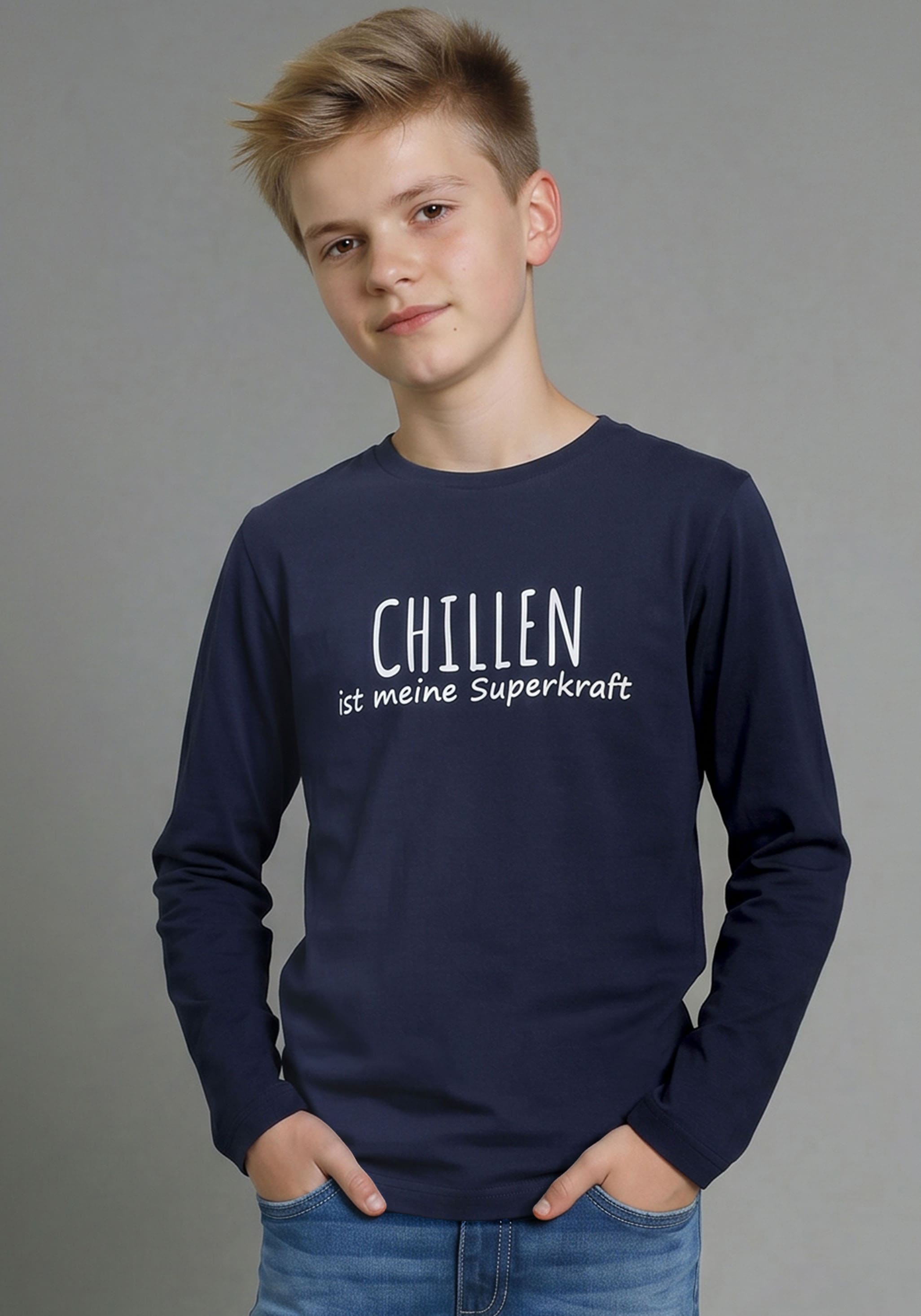 KIDSWORLD Langarmshirt "Sprücheshirt: CHILLEN ist meine Superkraft" Sprücheshirt im modischem Stil