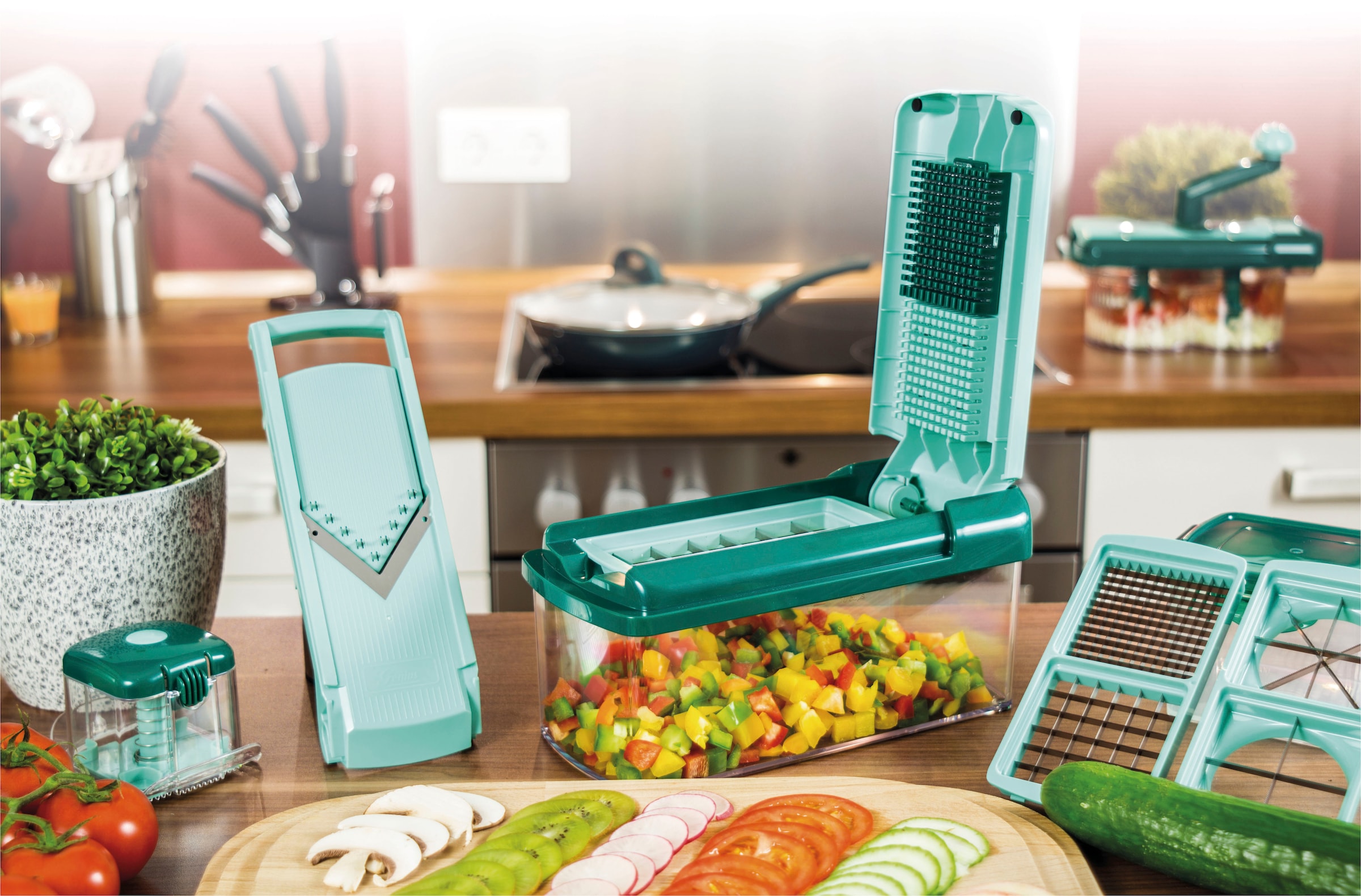 Genius Zerkleinerer »Nicer Dicer Fusion Set 13-tlg.«, Einfach, praktisch, sicher und platzsparend!