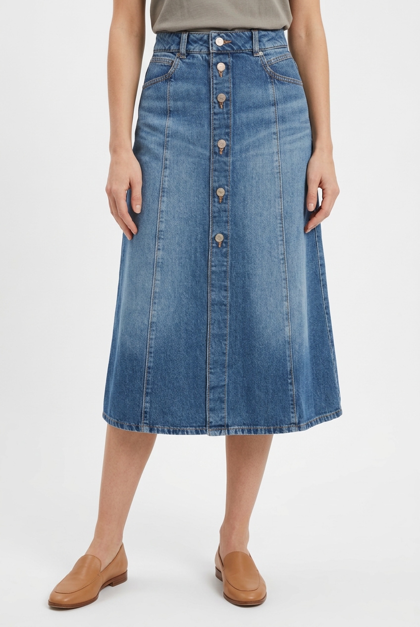 BOSS ORANGE Jeansrock "DNM MIDI SKIRT Premium Damenmode" in Midi-Länge, Knopfverschluss