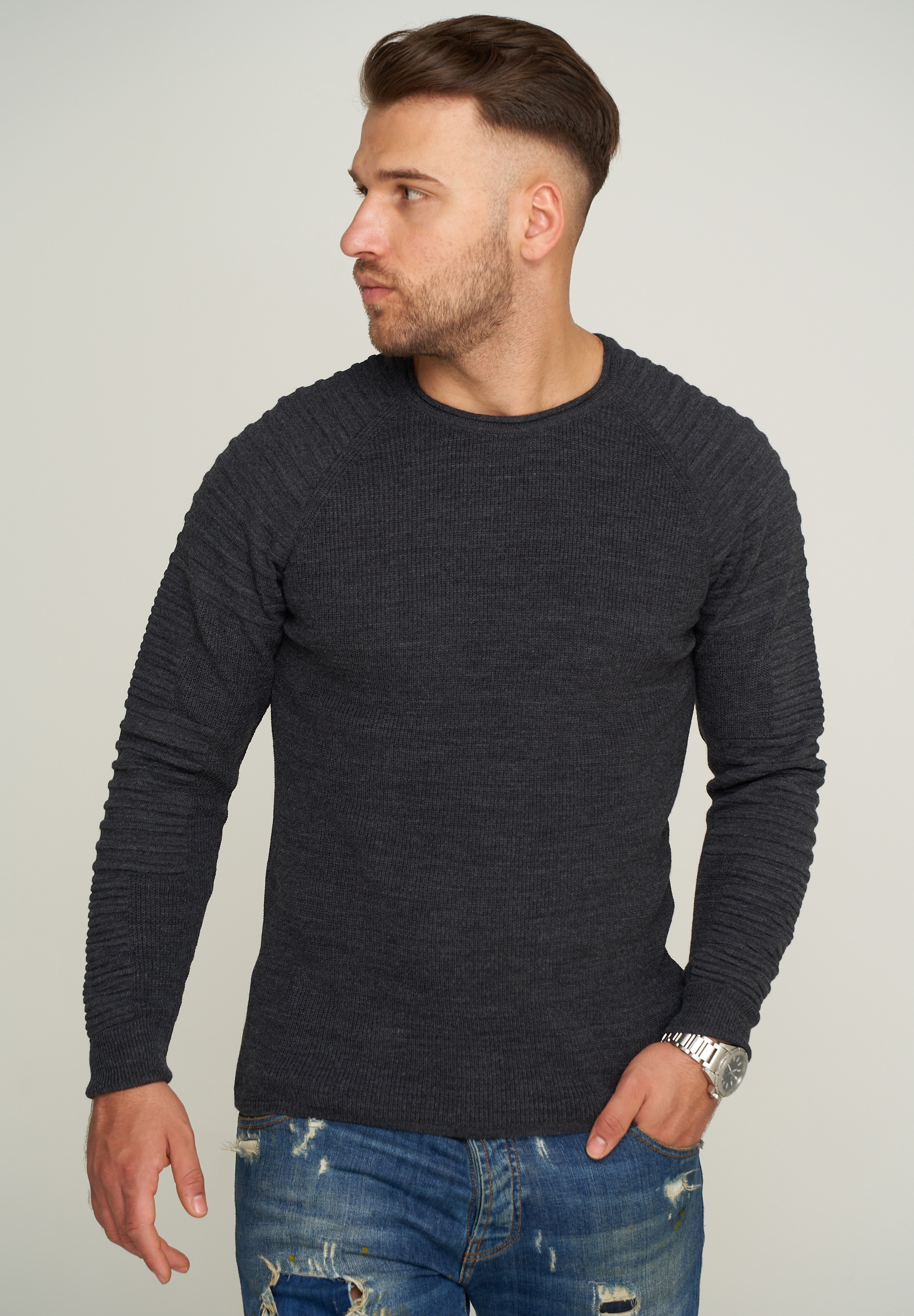 behype Strickpullover »MKstep91«, mit Biker-Steppung
