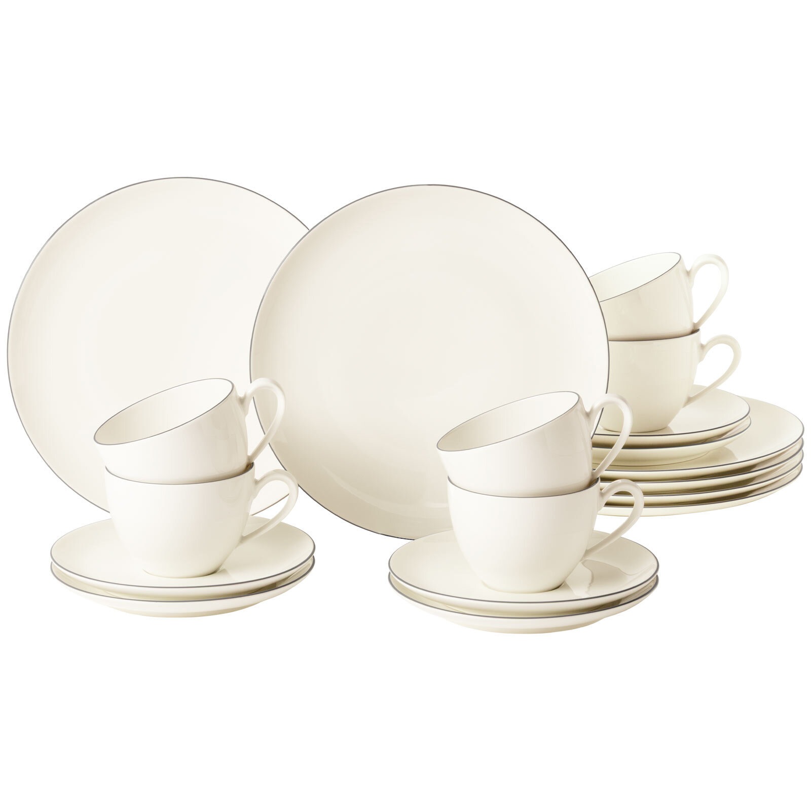 Seltmann Weiden Geschirr-Set "Kaffeeservice Savona Grey Line 18er Set creme" Spülmaschinenfest, Mikrowellensicher, Ofenfest