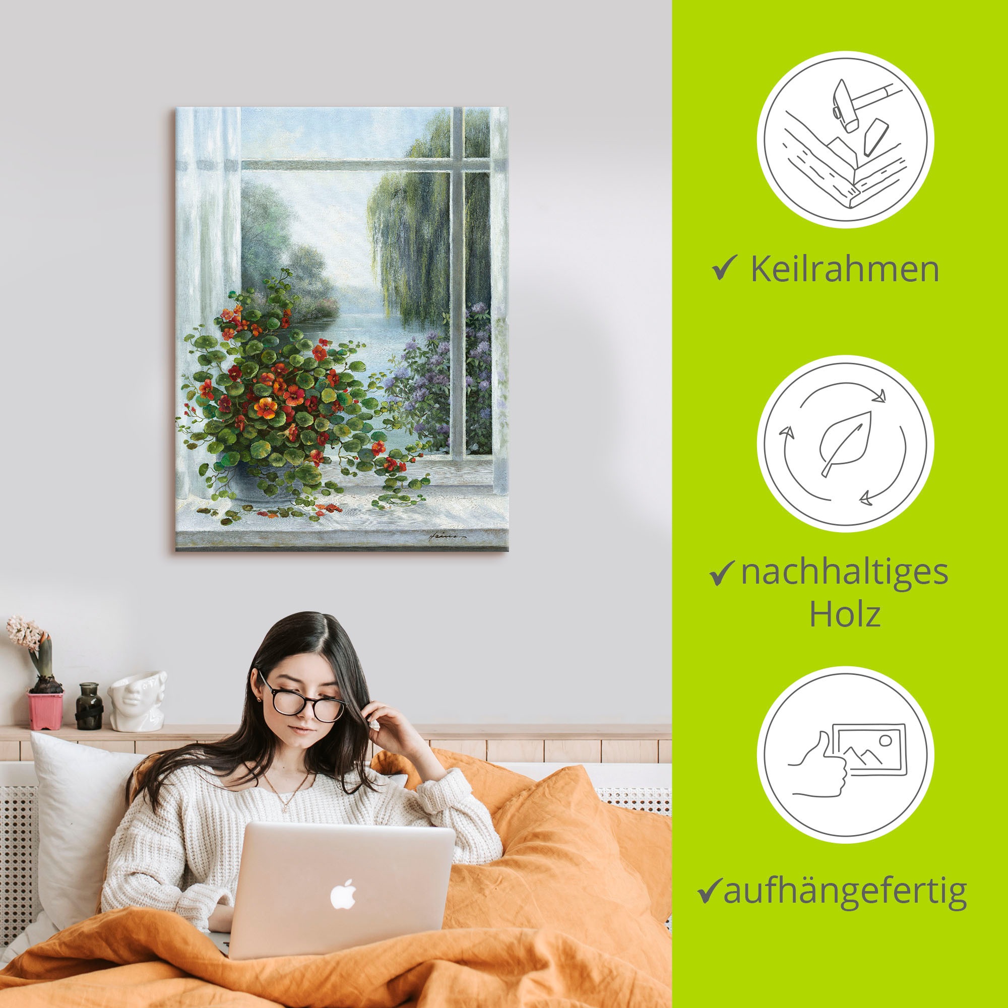 Artland Wandbild »Kapuzinerkresse am Fenster«, Arrangements, (1 St.), als Leinwandbild, Poster, Wandaufkleber in verschied. Größen
