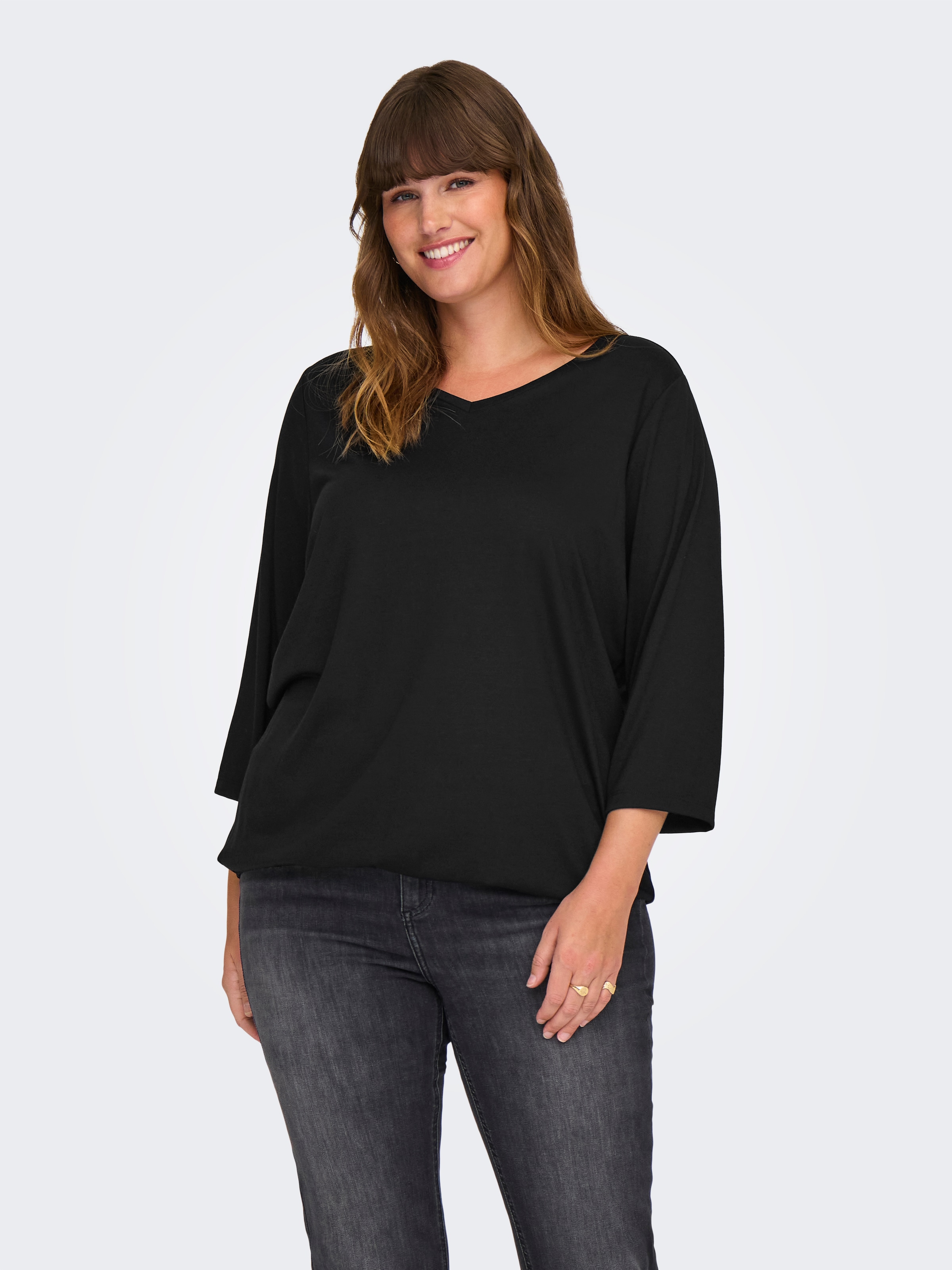 ONLY CARMAKOMA 3/4-Arm-Shirt "CARCARLINNE V-NECK 3/4 TOP JRS BF" günstig online kaufen