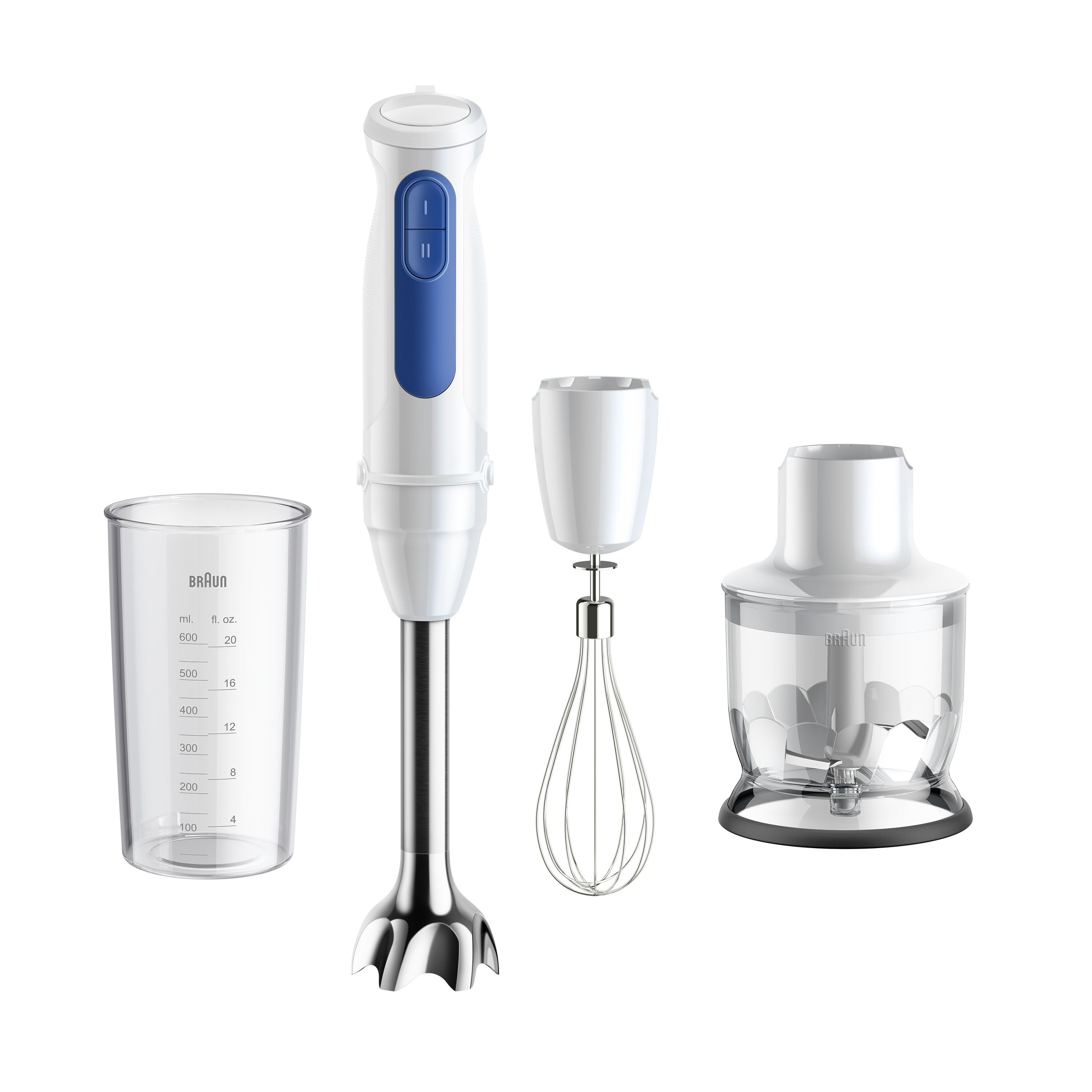BRAUN Stabmixer "MultiQuick 3 MQ30202M - 2 Geschwindigkeiten, weiß", B:6,8cm H:20,8cm T:6,2cm, weiß, Mixer, Extra Mahlklinge, 350 ml Zerkleinerer,