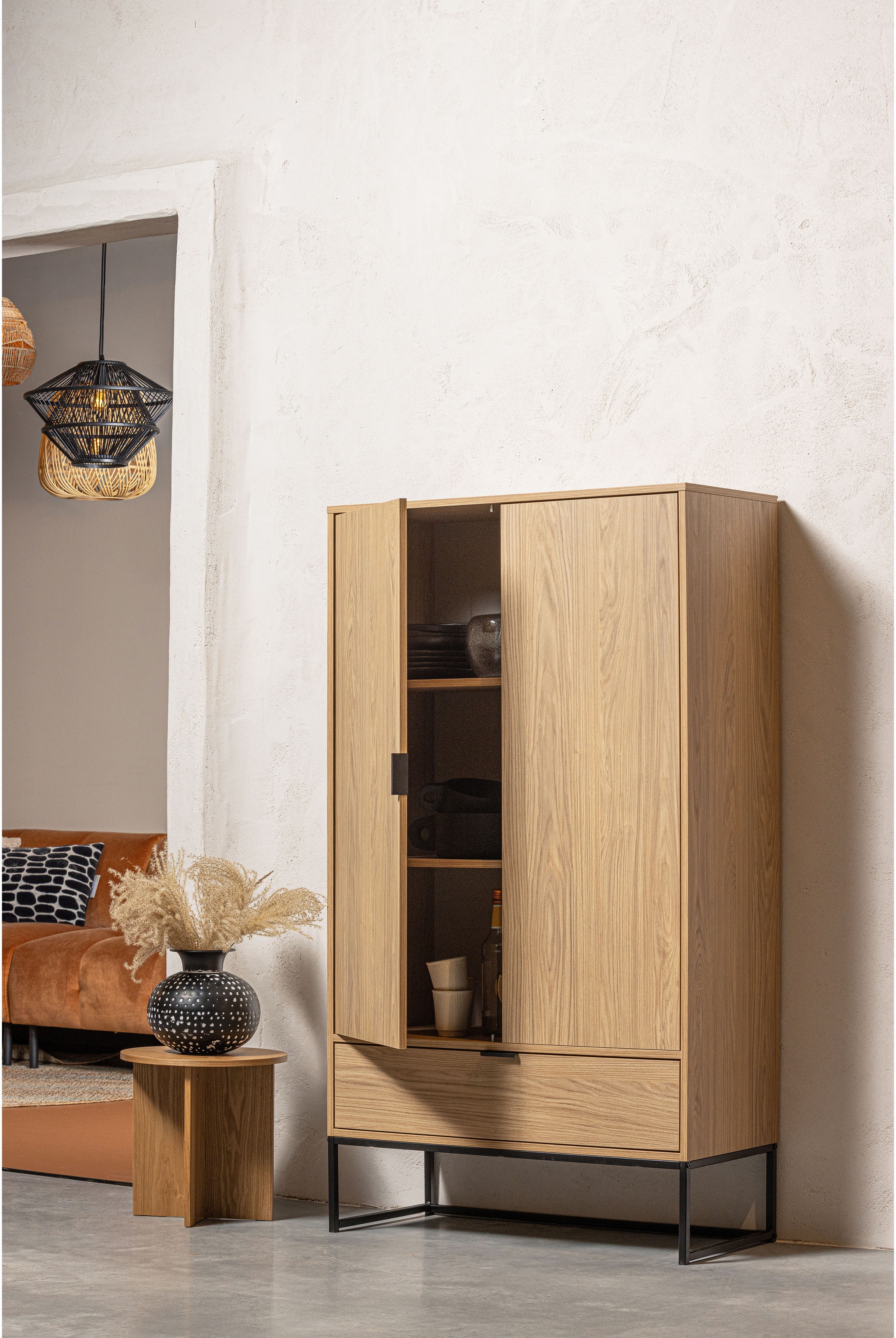 WOOOD Mehrzweckschrank "Silas" Silas Schrank aus Eichenmelamin auf Metall, günstig online kaufen