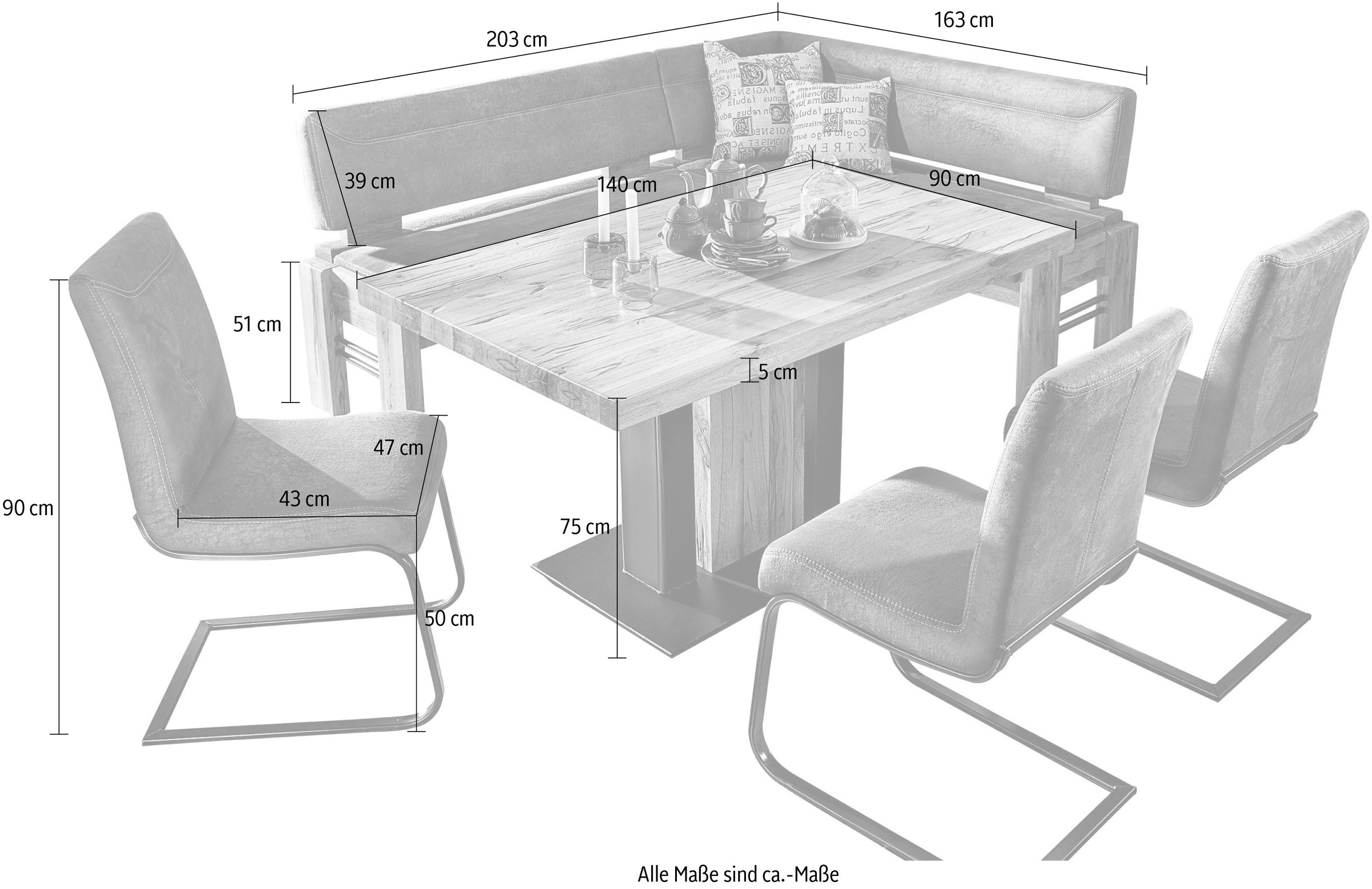 K+W Komfort & Wohnen Eckbankgruppe »Floyd«, (Set, 5 tlg.), Stauraum-Eckbank, wahlweise rechts oder links langer Schenkel 203cm