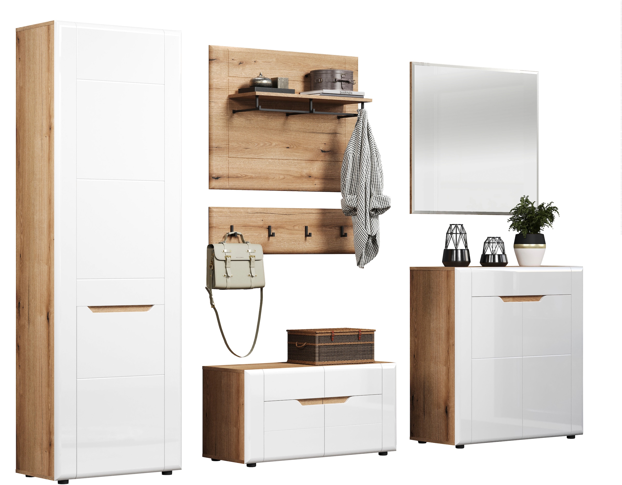 INOSIGN Wandboard »Graz«, (Packung, 1 St.), Maße (B/H/T in cm): (91/80/2) - Farbe: Weiß Hochglanz und Eiche