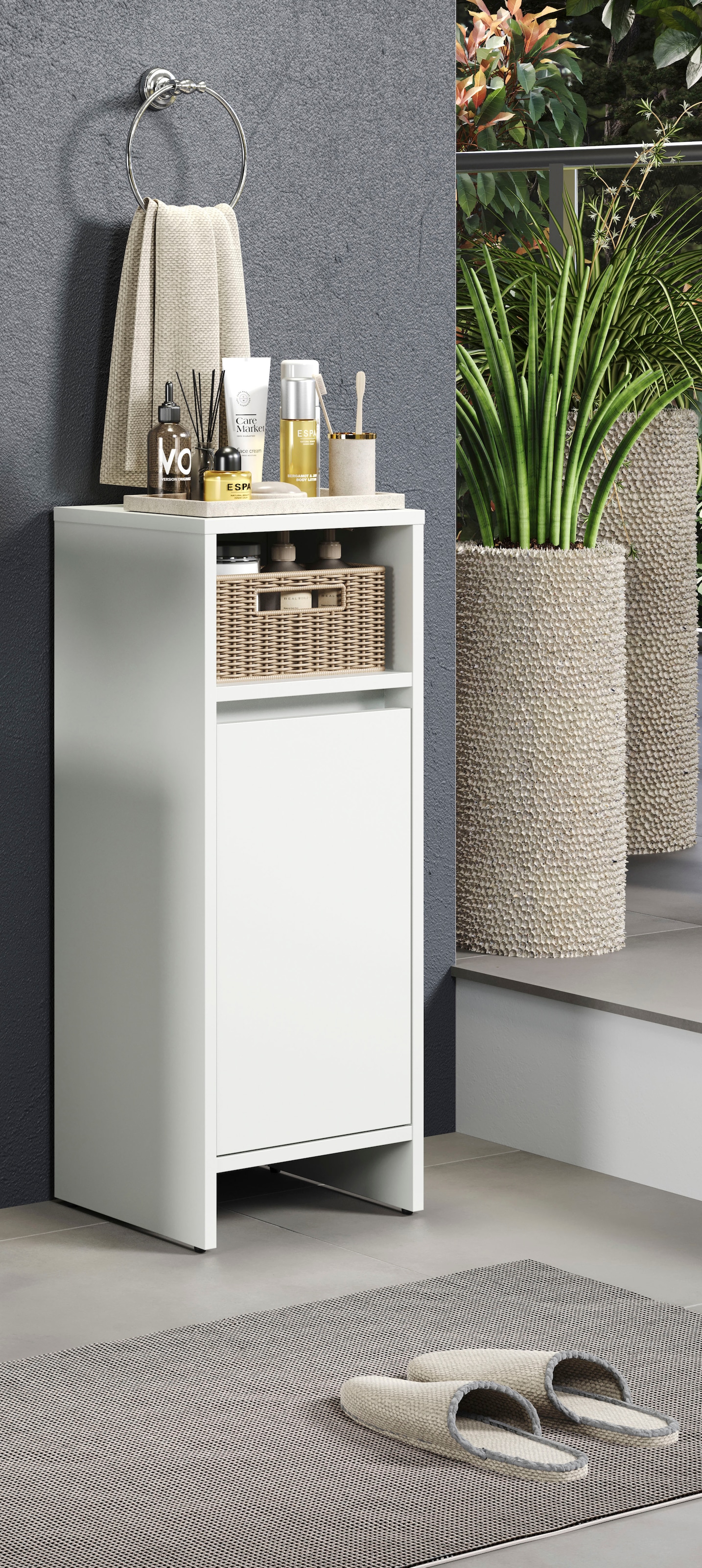 INOSIGN Midischrank »Banta«, (1 St.), Badkommode mit 2-farbiger Blende in weiß/grau - Flexible Türmontage