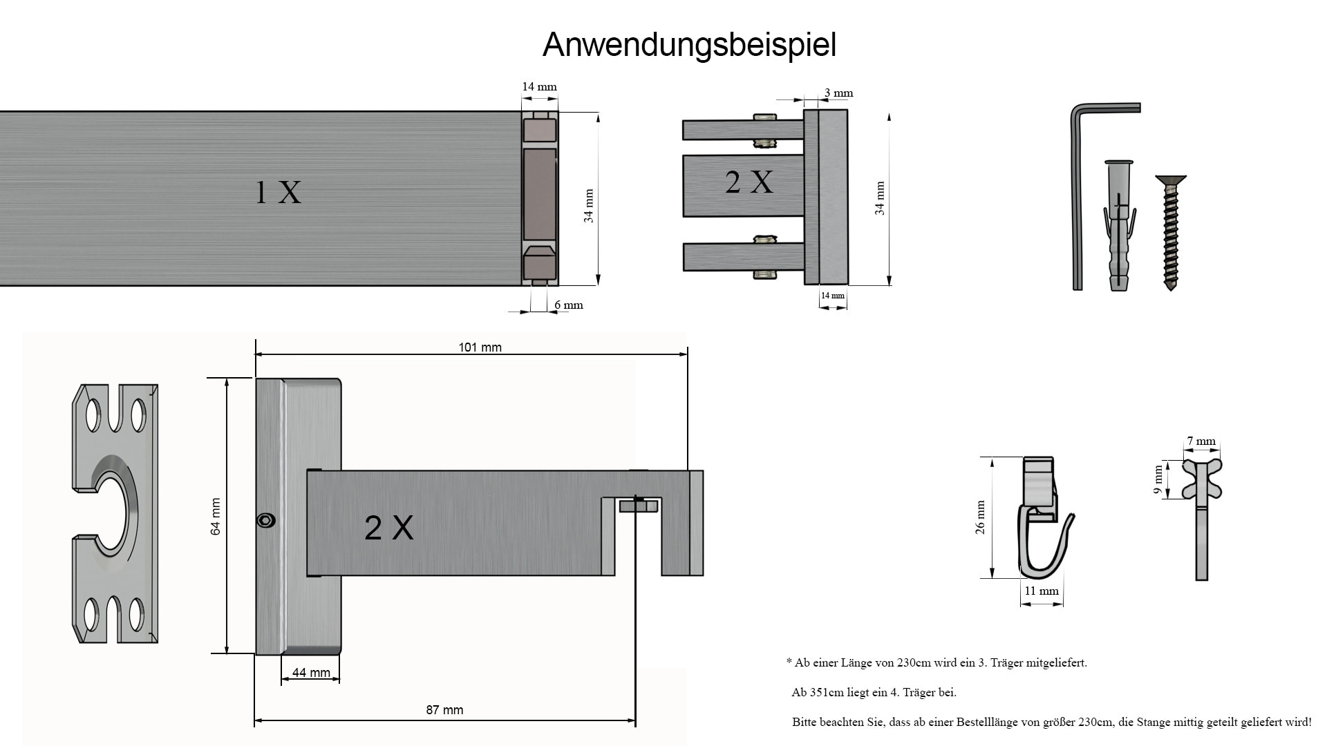 indeko Gardinenstange »Bern« 1 läufig-läufig Wunschmaßlänge Innenlauf Komplett-Set inkl. Gleitern und Montagematerial