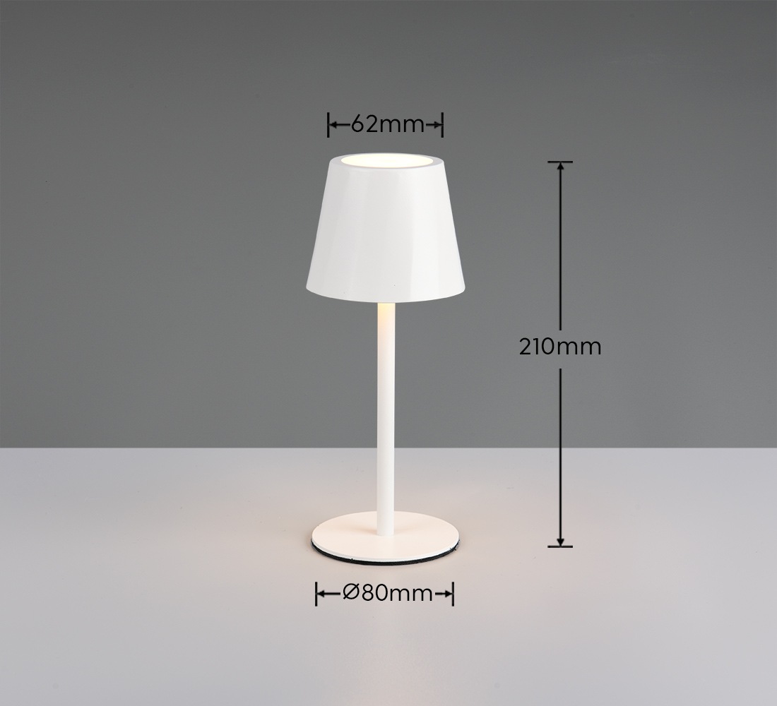 REALITY Leuchten LED Tischleuchte »DIAZ, Outdoor Akku Tischlampe Höhe 21 cm Ø 8,5 cm, IP44, Touchdimmer«, 1 flammig, Leuchtmittel LED-Board | LED fest integriert, CCT Lichtfarbe einstellbar 2700-6500K, 160 Lumen, 1,6W, USB Anschluss