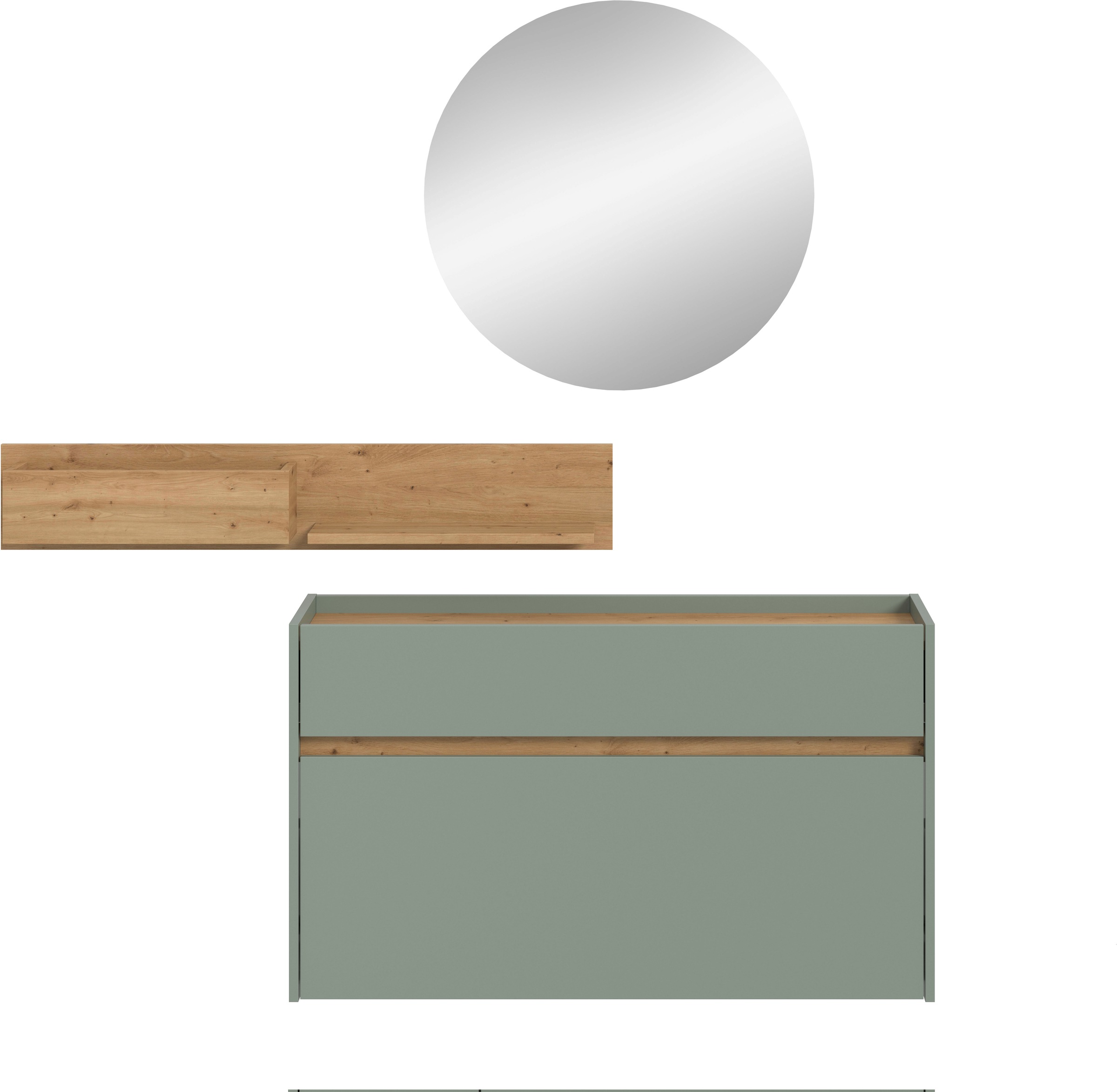 Home affaire Garderoben-Set »EVRID, 3-teilig, Breite 140 cm, individuell hängbar & erweiterbar« best. aus: Kommode, Wandboard & Spiegel, 3 Stk. tlg.