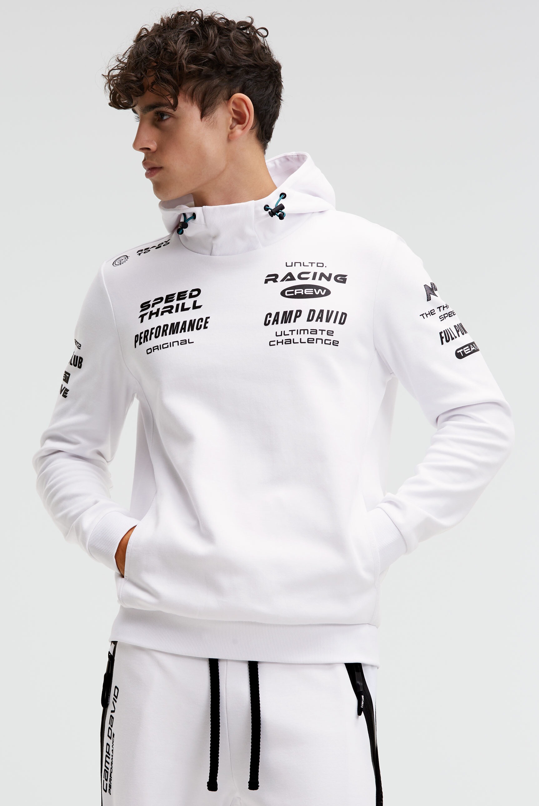 Kapuzensweatshirt CAMP DAVID, Herren, Gr. XL, weiß, Jersey, Material: 70% Baumwolle, 30% Polyester, bedruckt, regular fit normal, Rundhals, eingesetzt Rippbündchen, Sweatshirts, mit Taschen