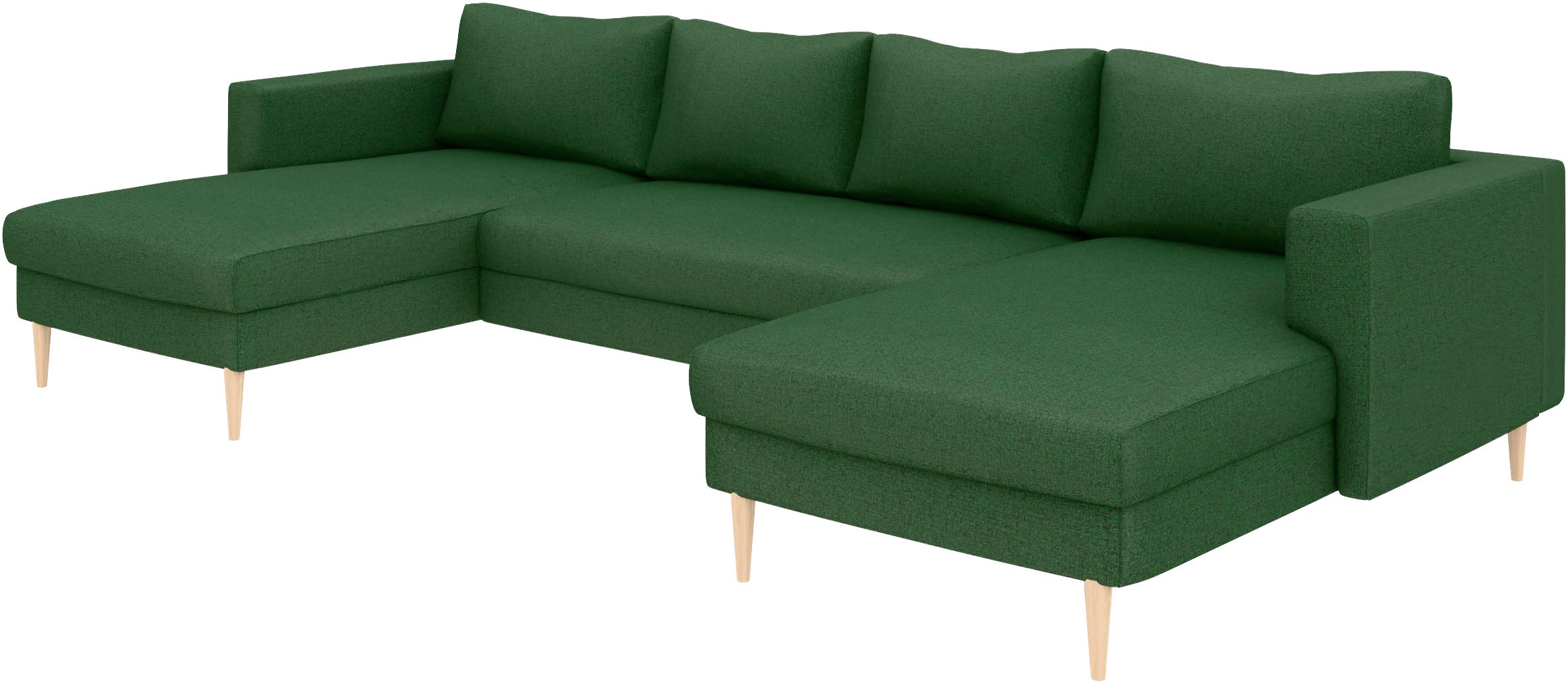 TRENDMANUFAKTUR Wohnlandschaft »Amazing, wahlw. mit Schlaffunktion & Bettkasten, Fuß Buche lackiert« Sofa in U-Form, in Cord oder Struktur, Breite 305 cm