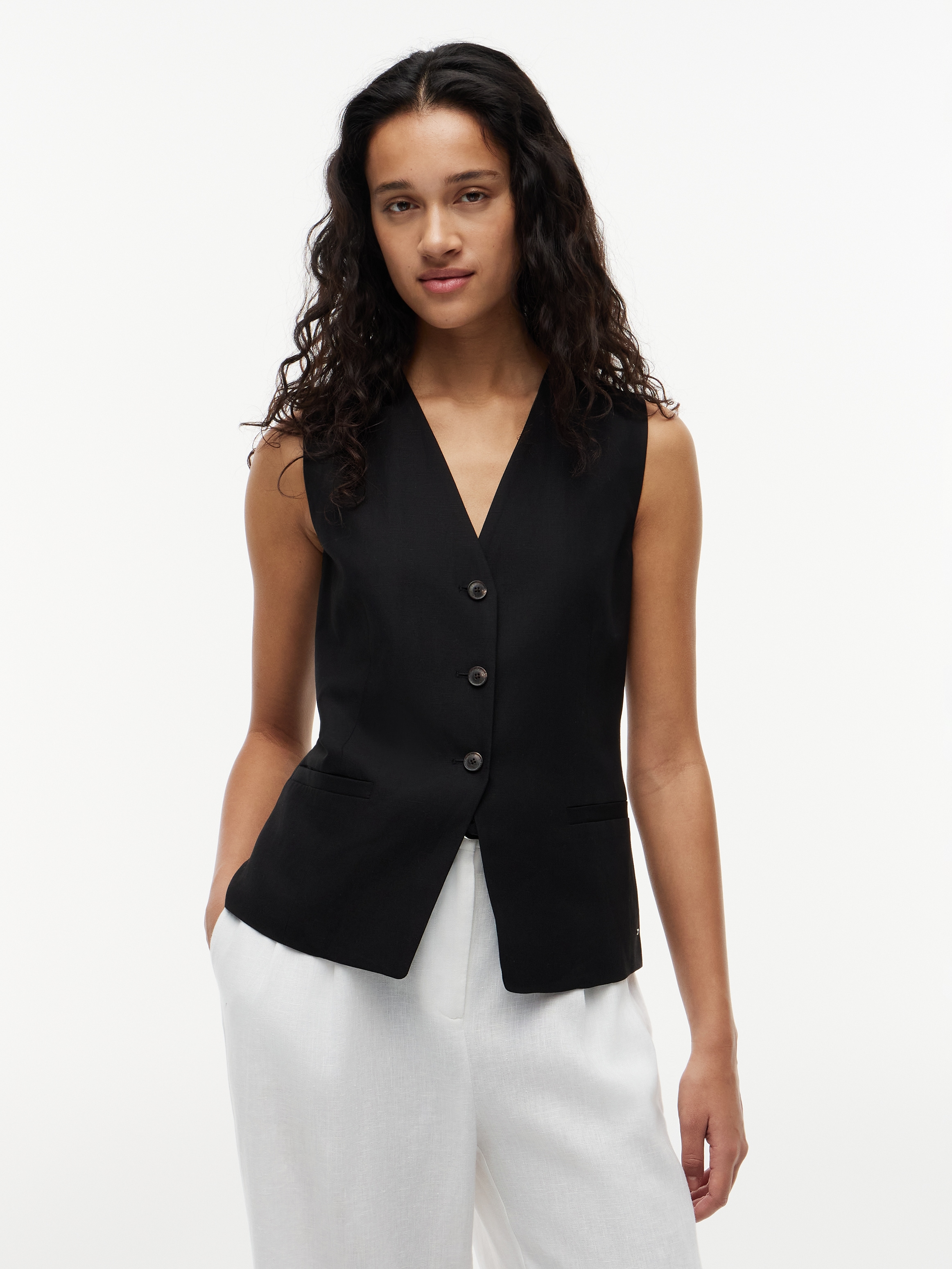 Tommy Hilfiger Anzugweste "SUMMER LYOCELL LONG WAISTCOAT" Materialmix mit Leinen