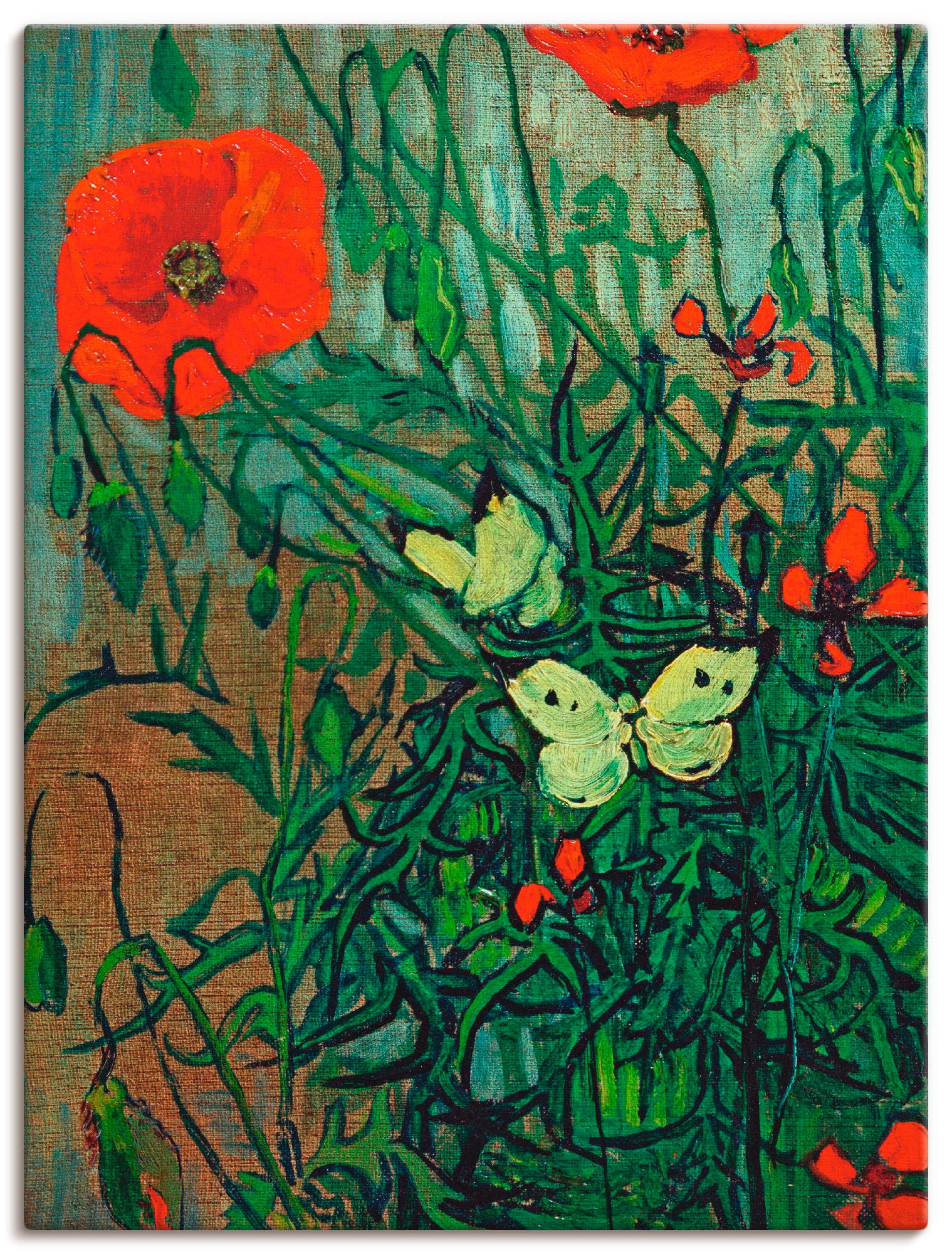 Artland Leinwandbild "Schmetterlinge auf Mohnblüten", Blumen, (1 St.), auf Keilrahmen gespannt