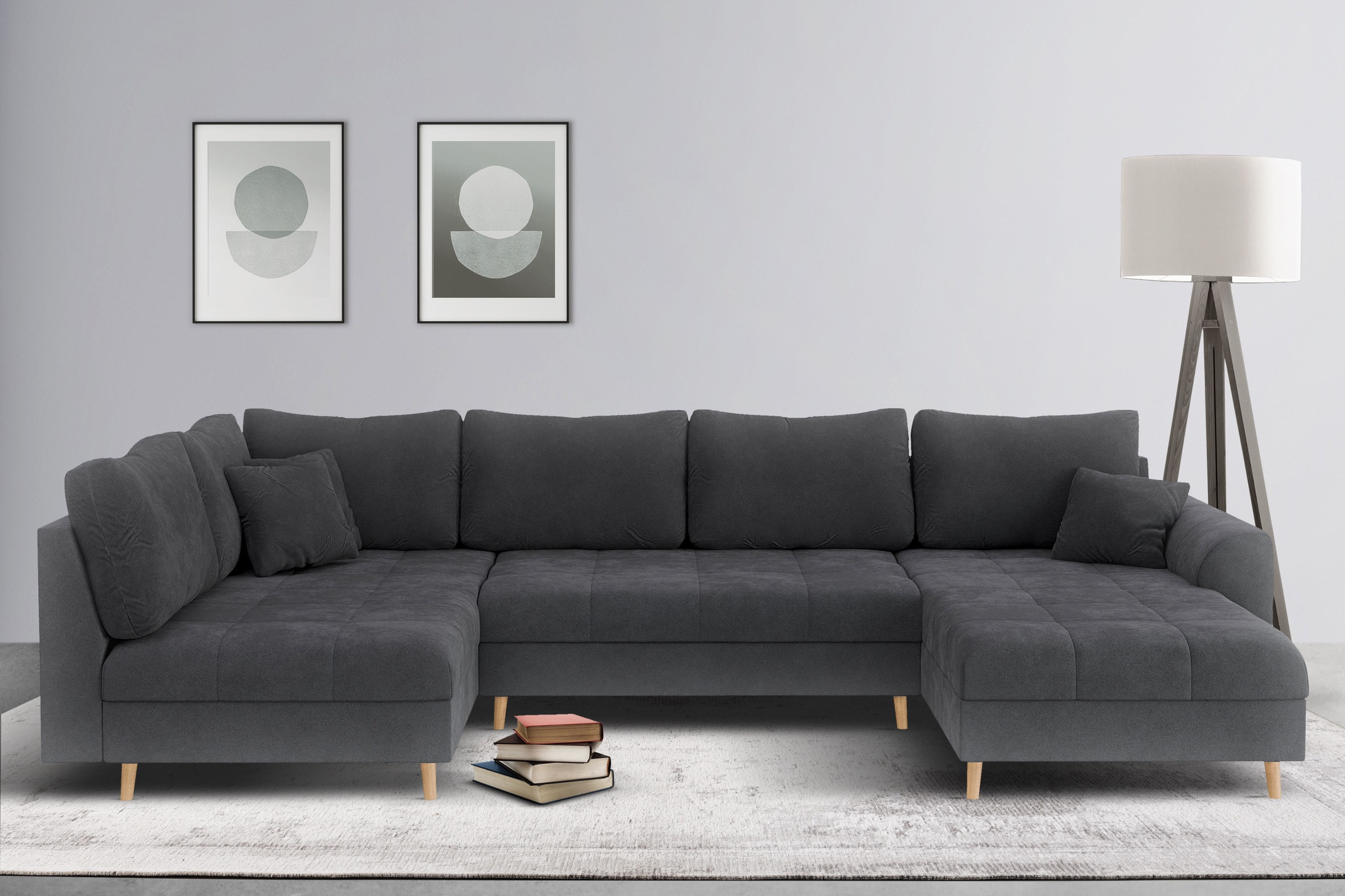 Home affaire Wohnlandschaft »CHARRE U-Form mit Ottomane, Maße B/T/H: 310/161/81 cm«, feine Steppung, lose Rücken- und Zierkissen, auch in Cord und Bouclé