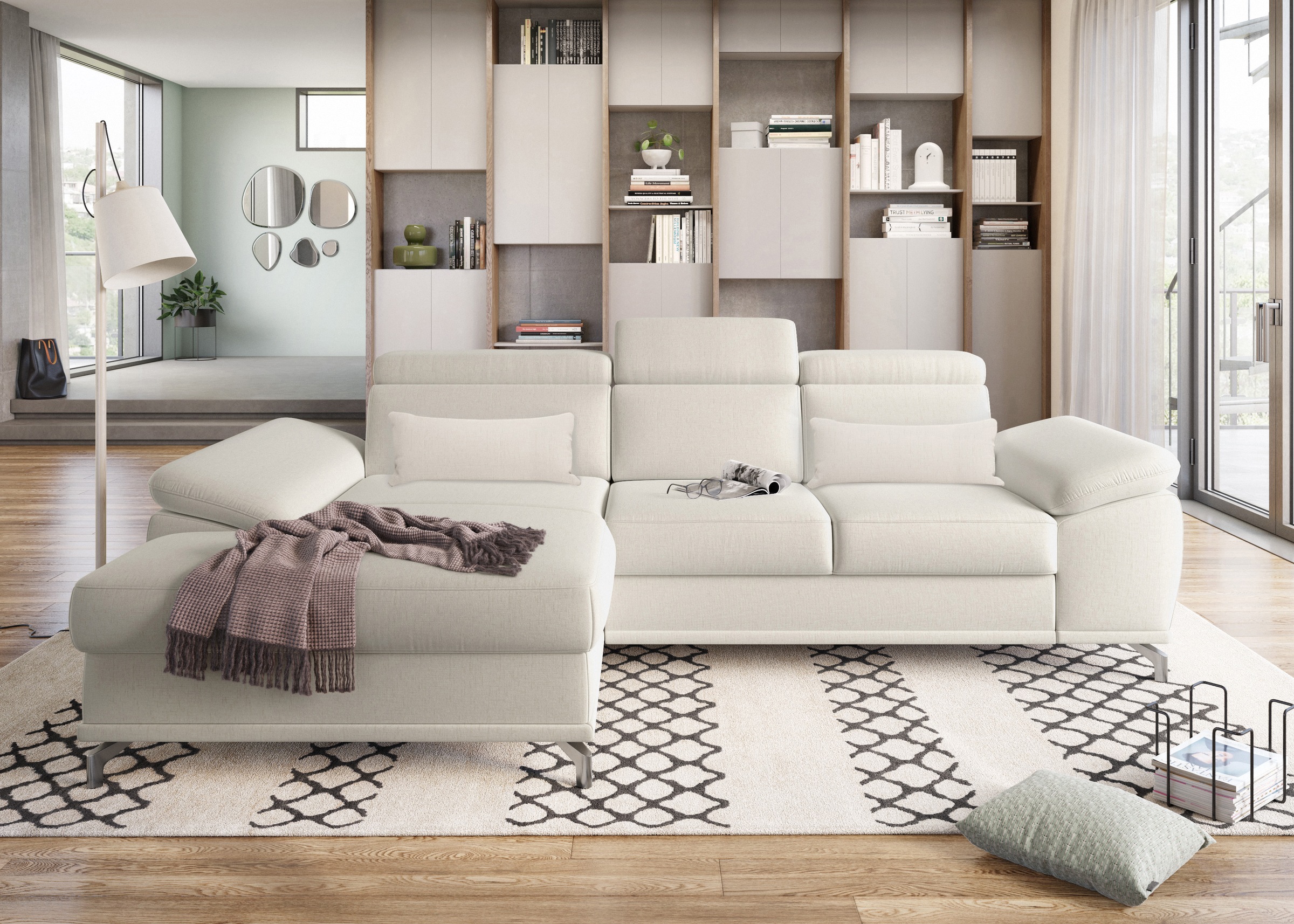 sit&more Ecksofa »Cabrio L-Form, mit Sitztiefenverstellung, Arm- und Kopfteilverstellung«, 2 Nierenkissen, Federkern, optional Bettfunktion und Stauraum