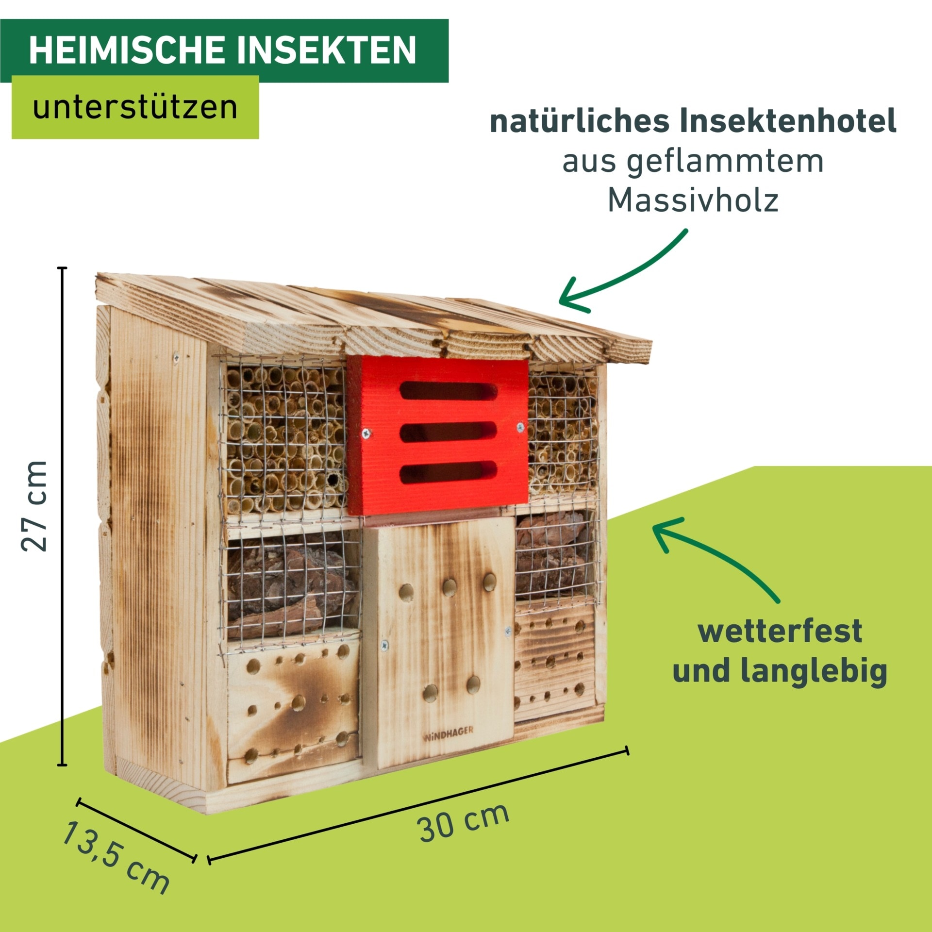 Windhager Insektenhotel »zur Linde, Schutz für Insekten, Wildbienen, Marienkäfer« Nistplatz aus Massivholz, Insektenhaus 27 x 30 x 13,5 cm