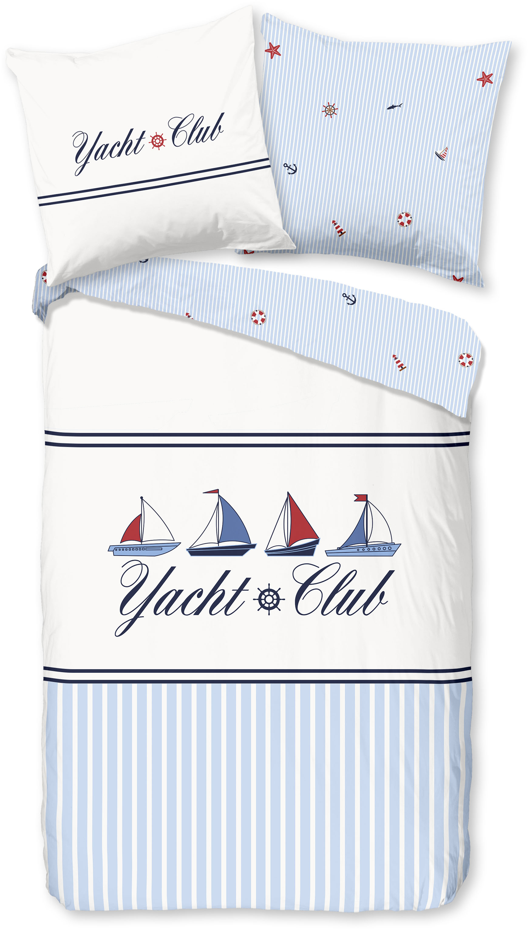 good morning Wendebettwäsche "Yachtclub" 2 Stk. 100% Baumwolle, Renforcé, Reißverschluss, Wendeoptik, Maritim, Boot