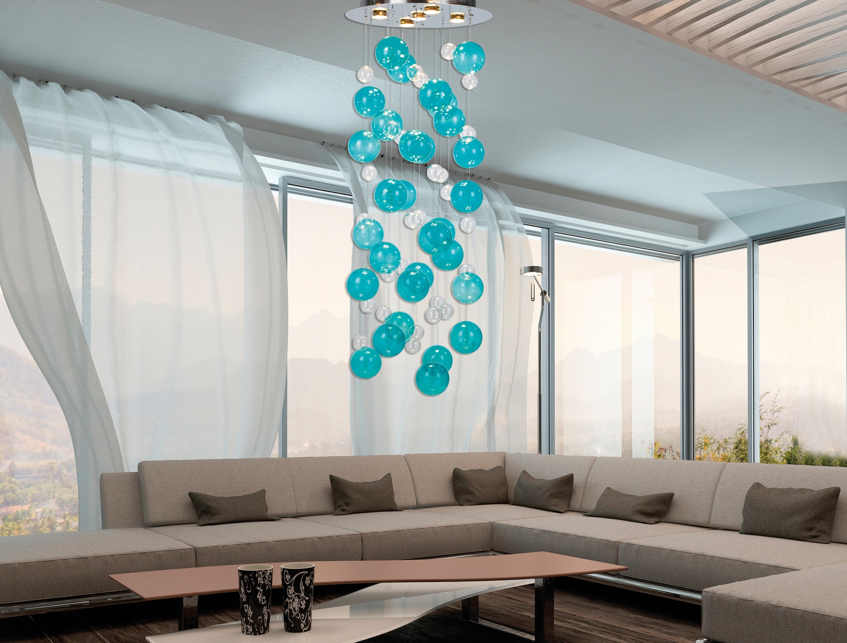 näve LED Pendelleuchte »Explosion« GU10 1 Stk. Warmweiß kleine klare  und große türkise Glaskugeln, inkl. GU10 Leuchtmittel