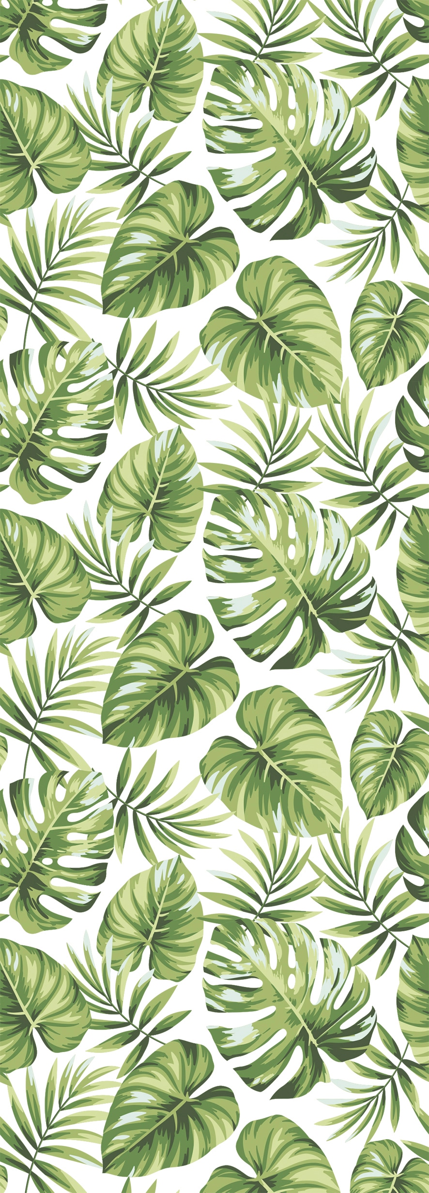 queence Vinyltapete "Tropische Blätter-Grün" Motiv bedruckt botanisch floral gemustert natürlich glatt 90x250cm, selbstklebend, kinderleichte Anbringung, Sticker