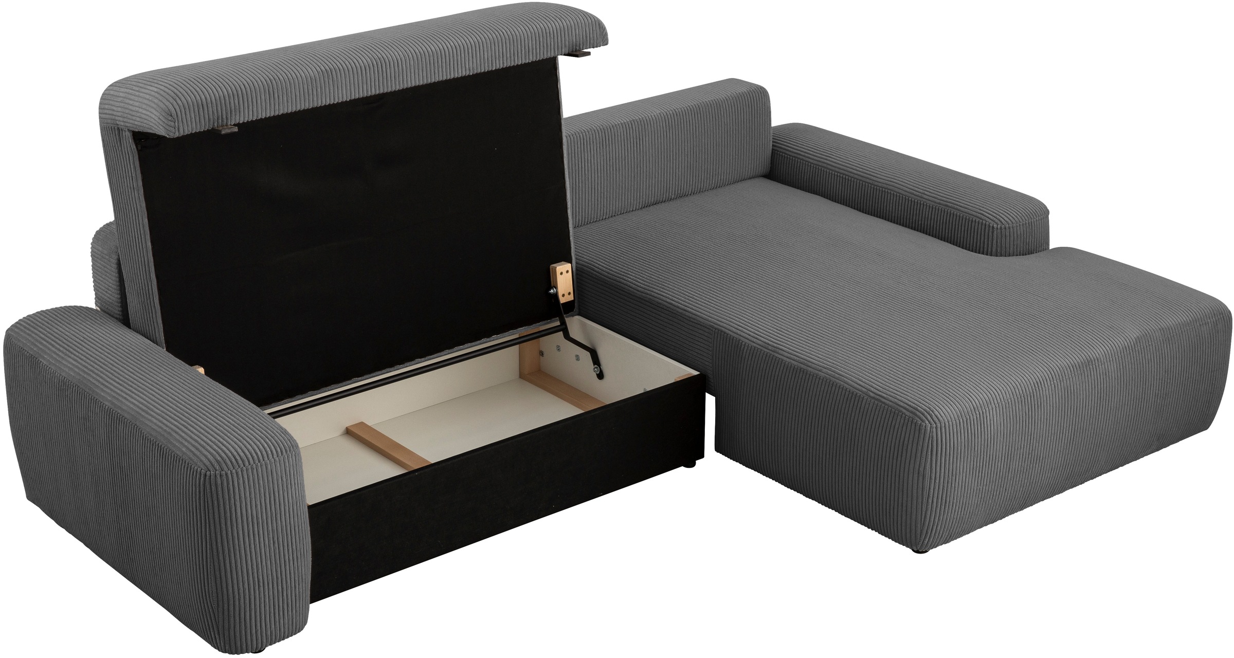 Home affaire Ecksofa »TORGE (264cm), Schlafsofa in Cord, Samtvelours o Struktur fein, L-Form« Schlaffunktion, Bettkasten, Liegefläche: 125/210 cm
