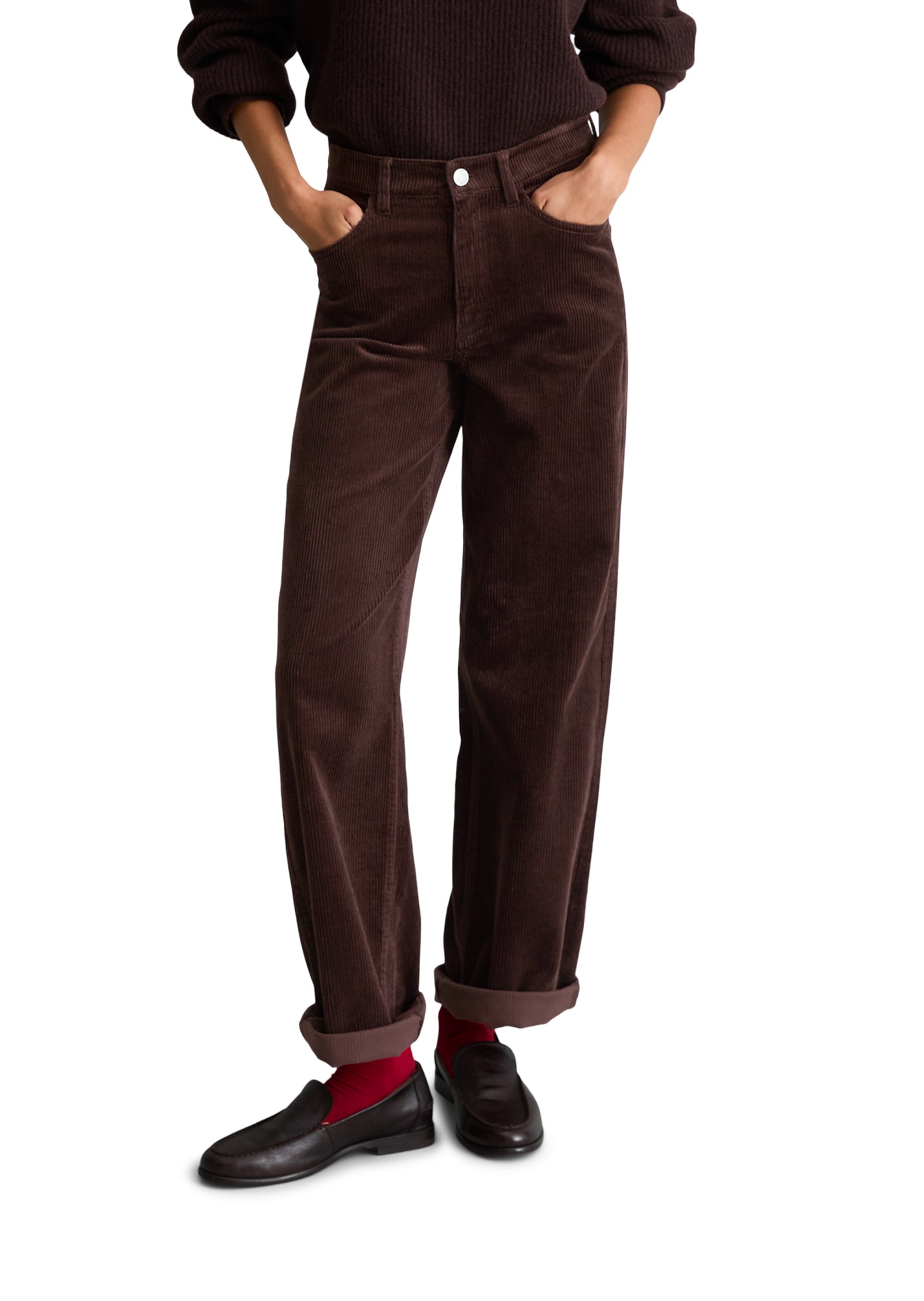 Damen Chinohose "aus Organic Cotton Stretch", braun, Gr. 28, MARC O'POLO DENIM, unifarben, Cord, Obermaterial: 98% Baumwolle, 2% Elasthan, Hosen