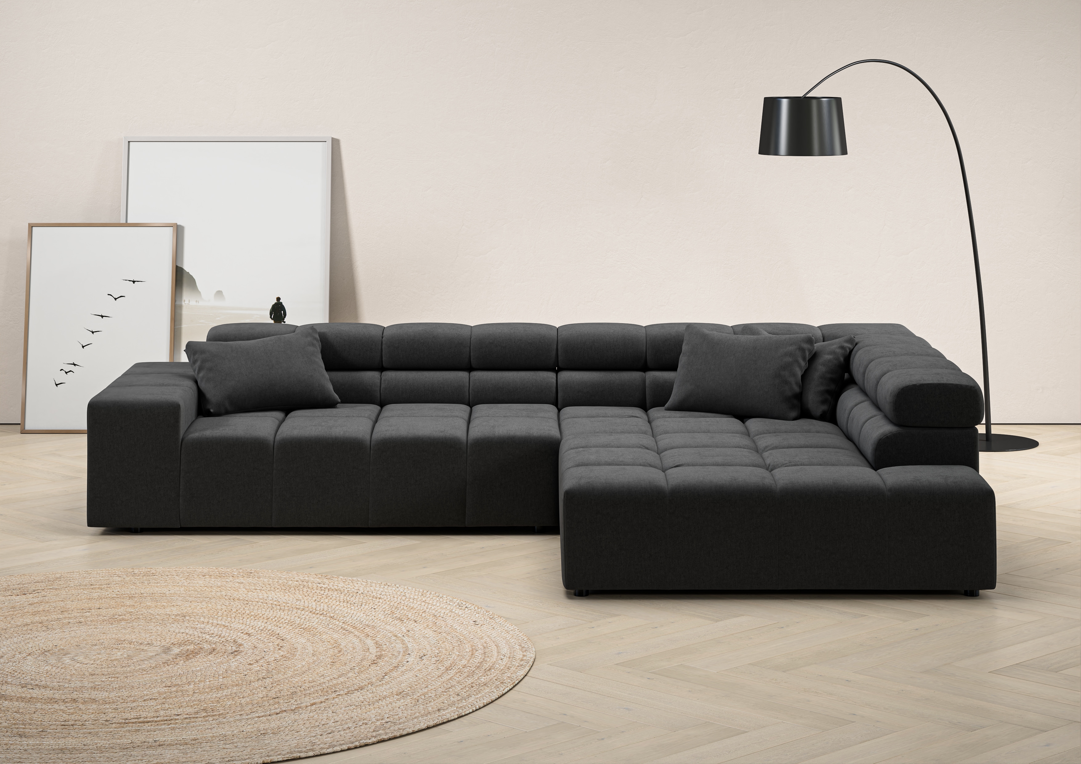 Home affaire Ecksofa "Ancona, Ecksofa, incl. Kopfteilverstellung, Breite 319 cm, L-Form" wahlweise motorische Sitztiefenverstellung, auch in Cord + Easy Care