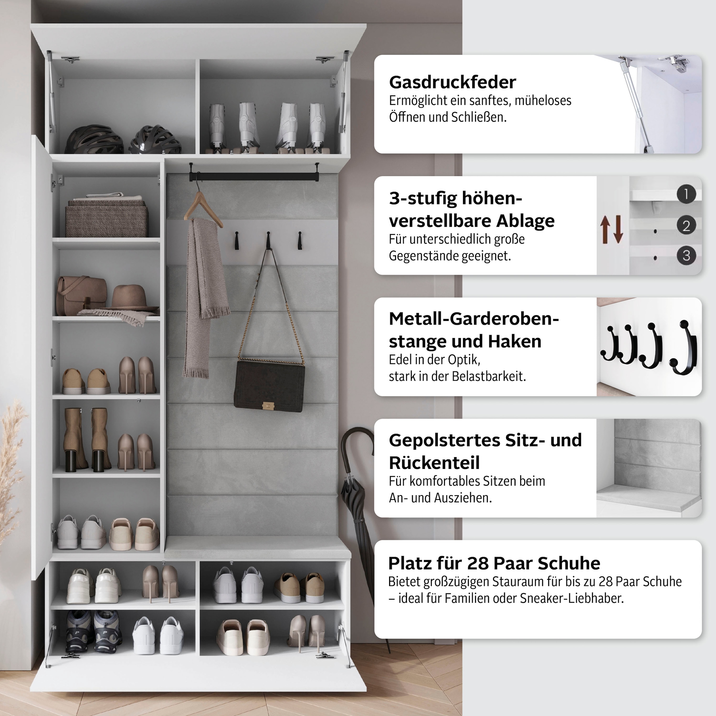 INOSIGN Garderoben-Set »TEJO«, (Komplett-Set, 1 St.), Mit Spiegel, gepolsterte Sitzbank, Türanschlag links/rechts wechselbar