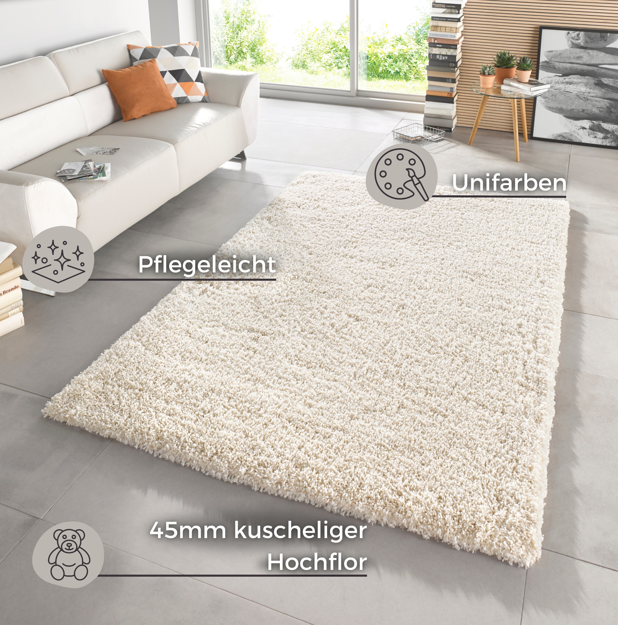 Thumbnail - HANSE Home Hochflor-Teppich "Venice" rechteckig 45 Höhe meliert, Shaggy, dichter Flor, Uni, robust, Langflor, Wohnzimmer