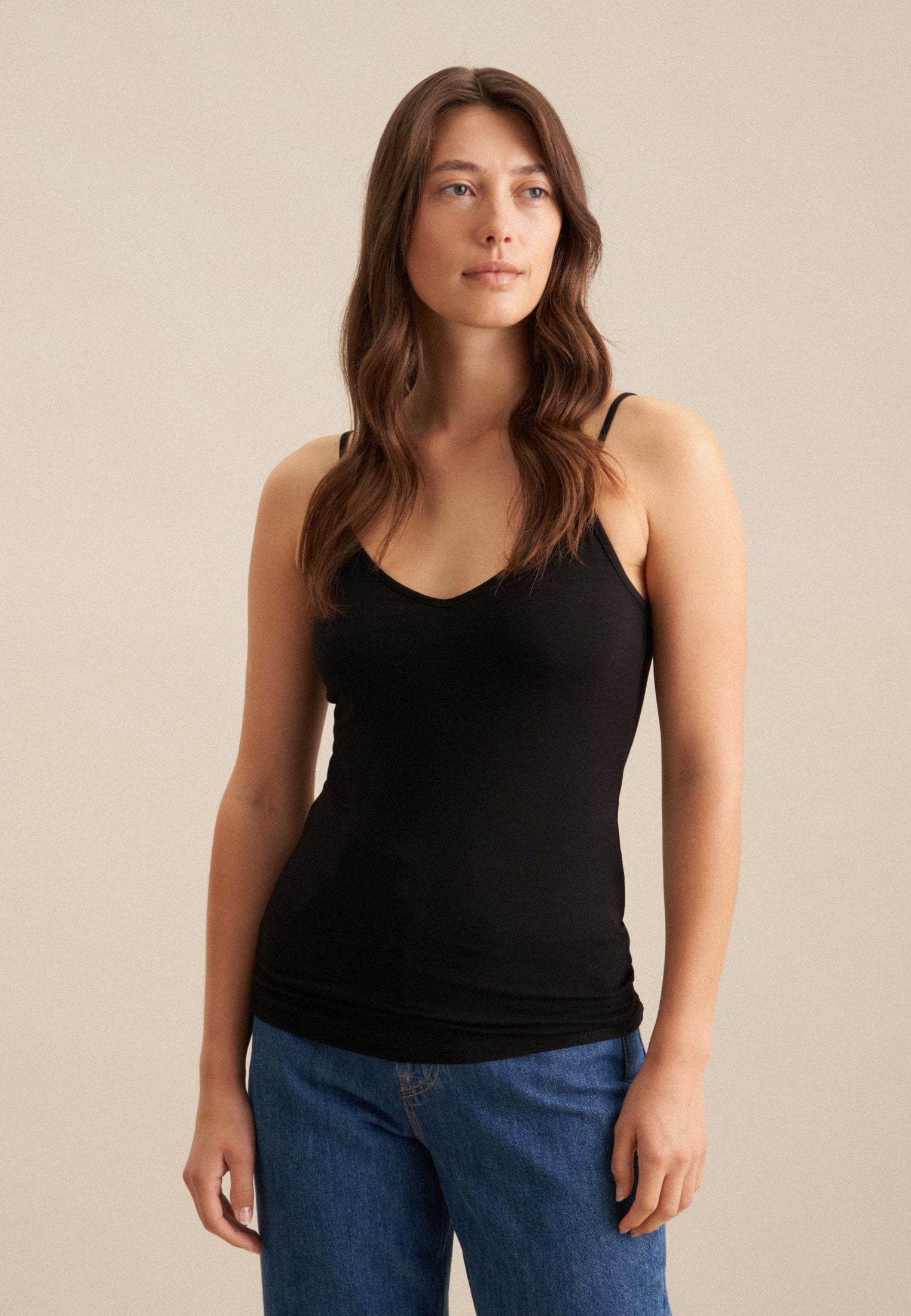 seidensticker Trägertop "Schwarze Rose" Ohne Arm V-Neck Uni