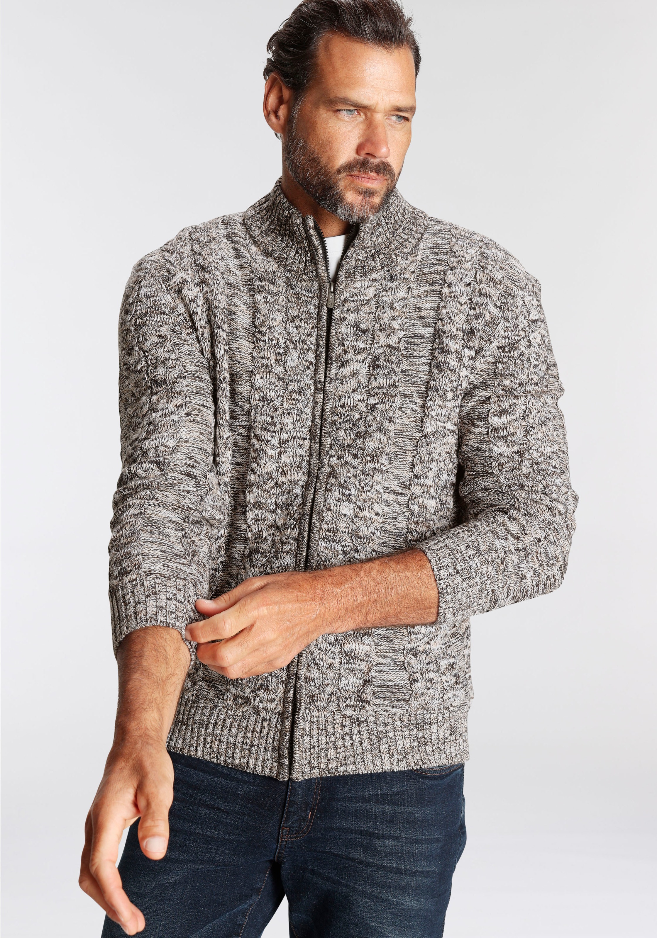 Mans World Strickjacke, mit Zopfmuster günstig online kaufen