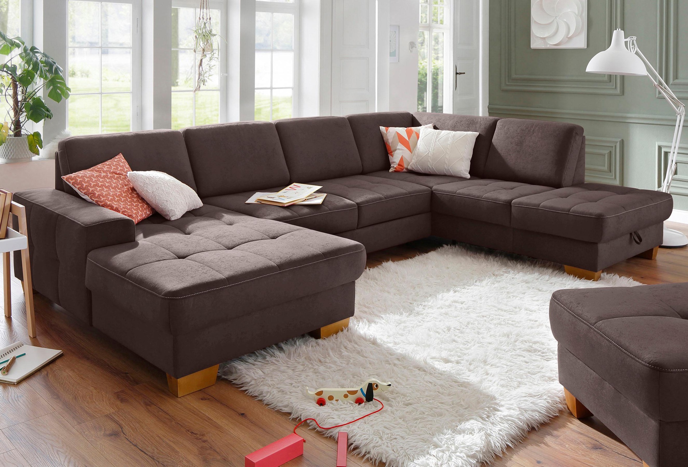 OTTO home Wohnlandschaft "Puccini U-Form" mit Federkern, Sitztiefenverstellung, Kontrastnaht