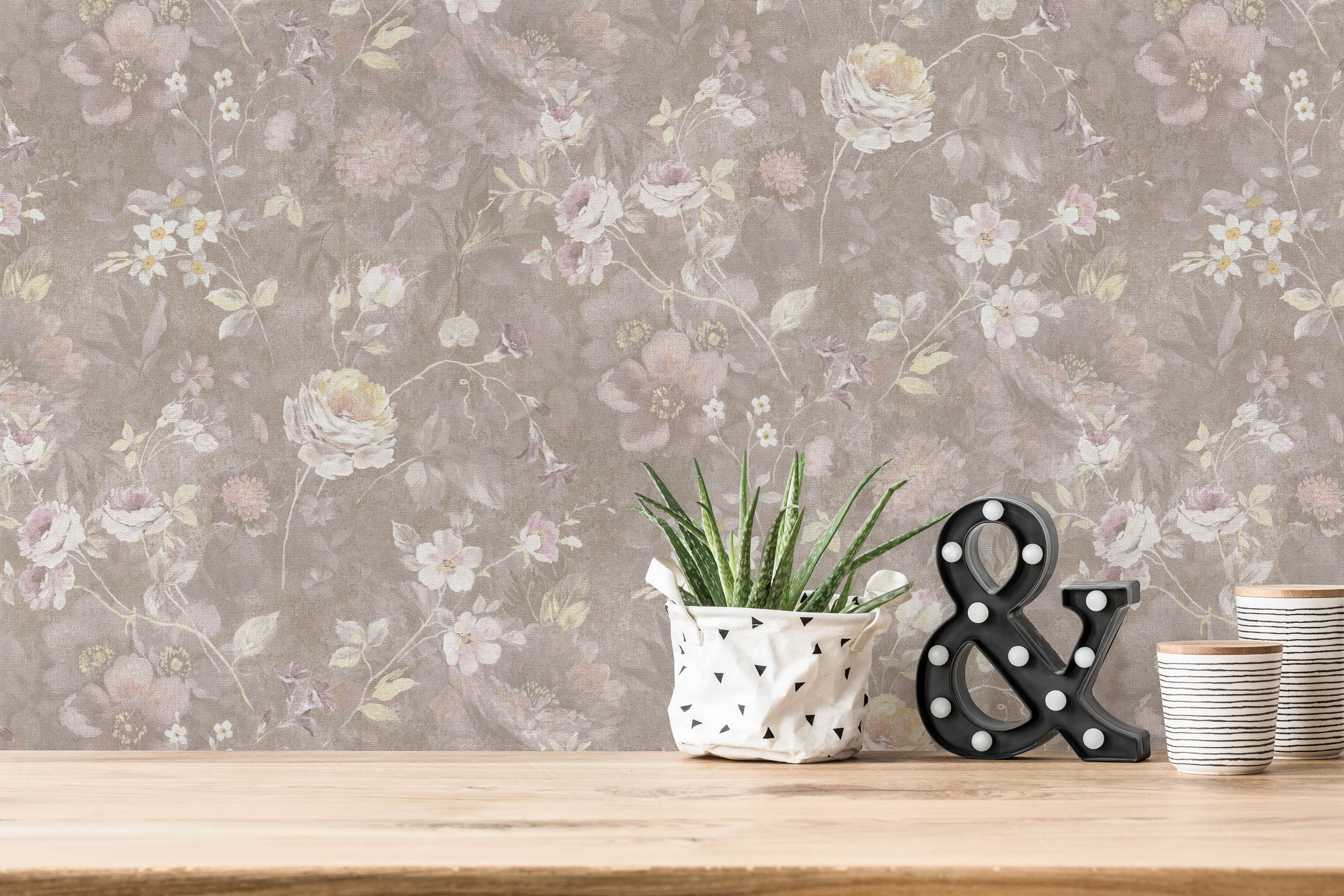 A.S. Création Vliestapete "Natural Living Blumentapete" gemustert matt neutral leicht strukturiert Blumentapete Vlies Vlies Wand Tapeten Wohnzimmer Schlafzimmer Küche