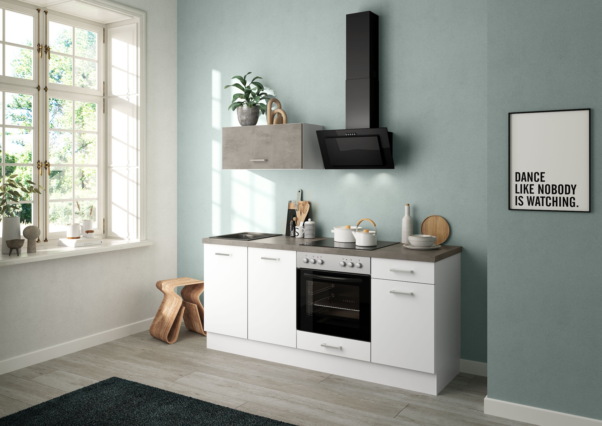 IMPULS KÜCHEN Küchenzeile »"Lissabon", Ausrichtung wählbar, Schubkästen mit Soft-Close,« Set,  vormontiert, wahlweise mit E-Geräten, mit Vollauszug, Breite 195 cm