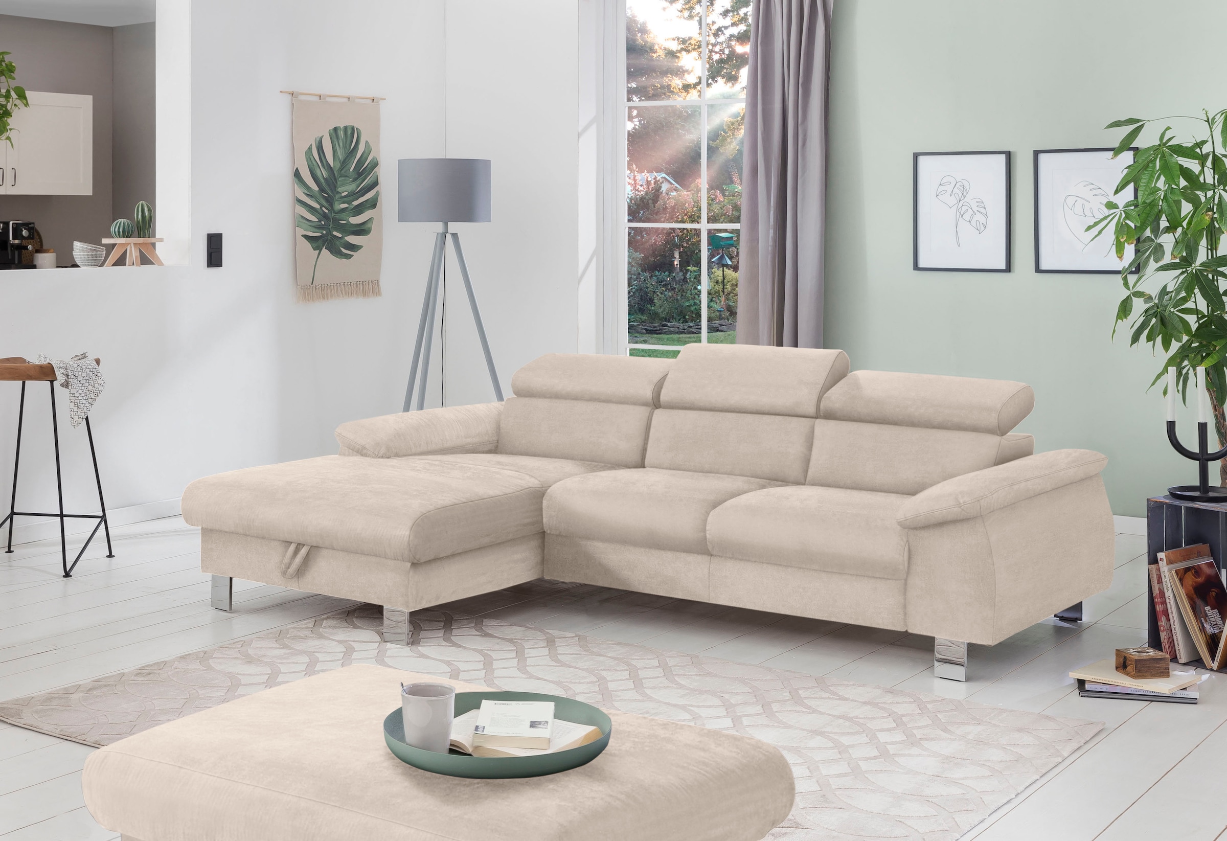 COTTA Ecksofa "Komaris L-Form, B: 244 cm" mit Kopfteilverstellung, optional Schlaffunktion, Bettkasten & Licht