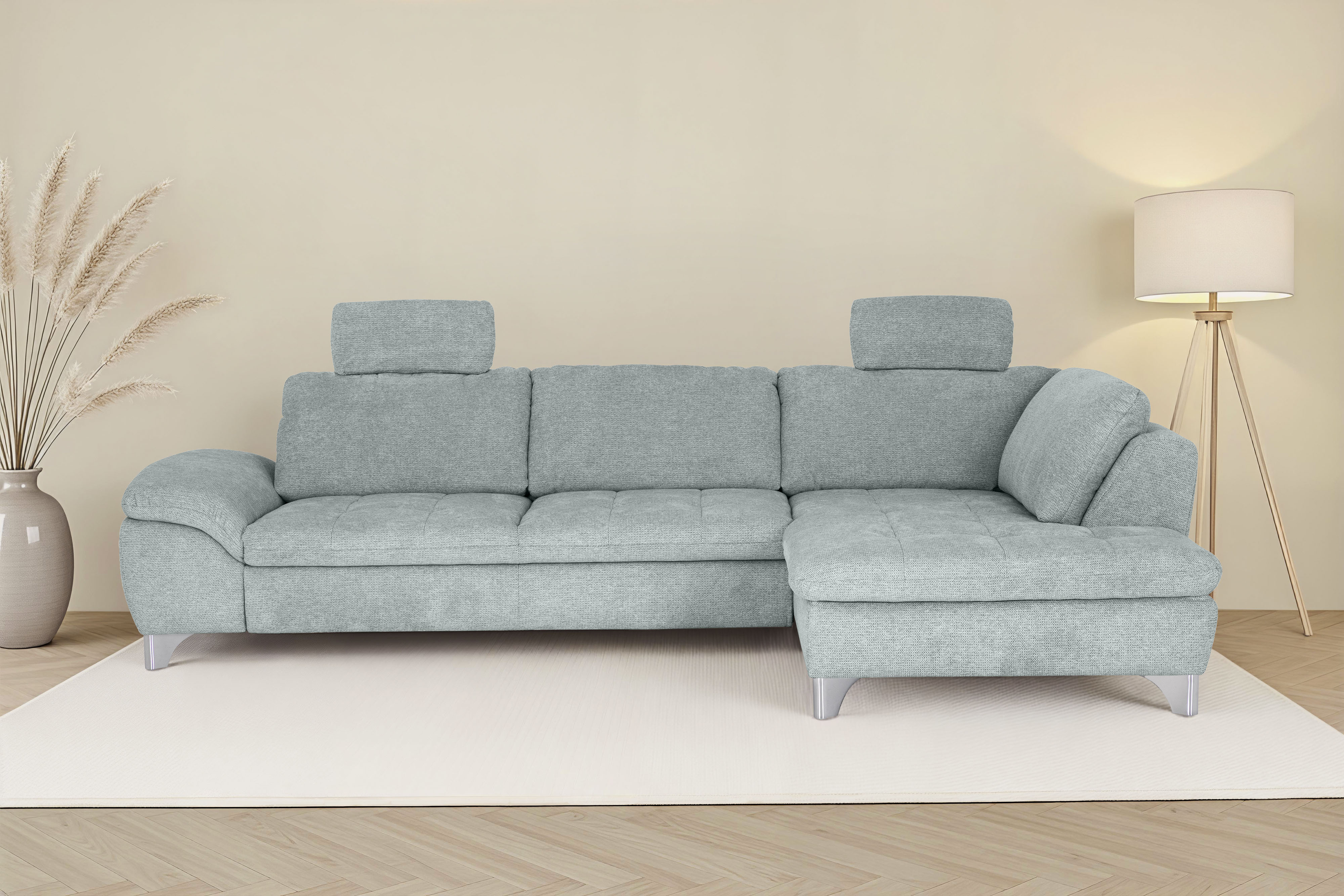 Die PlanBar Ecksofa "Ottomane MP-IN14007 L-Form, Breite 306 cm" wahlweise mit Schlaffunktion und verstellbaren Kopfstützen