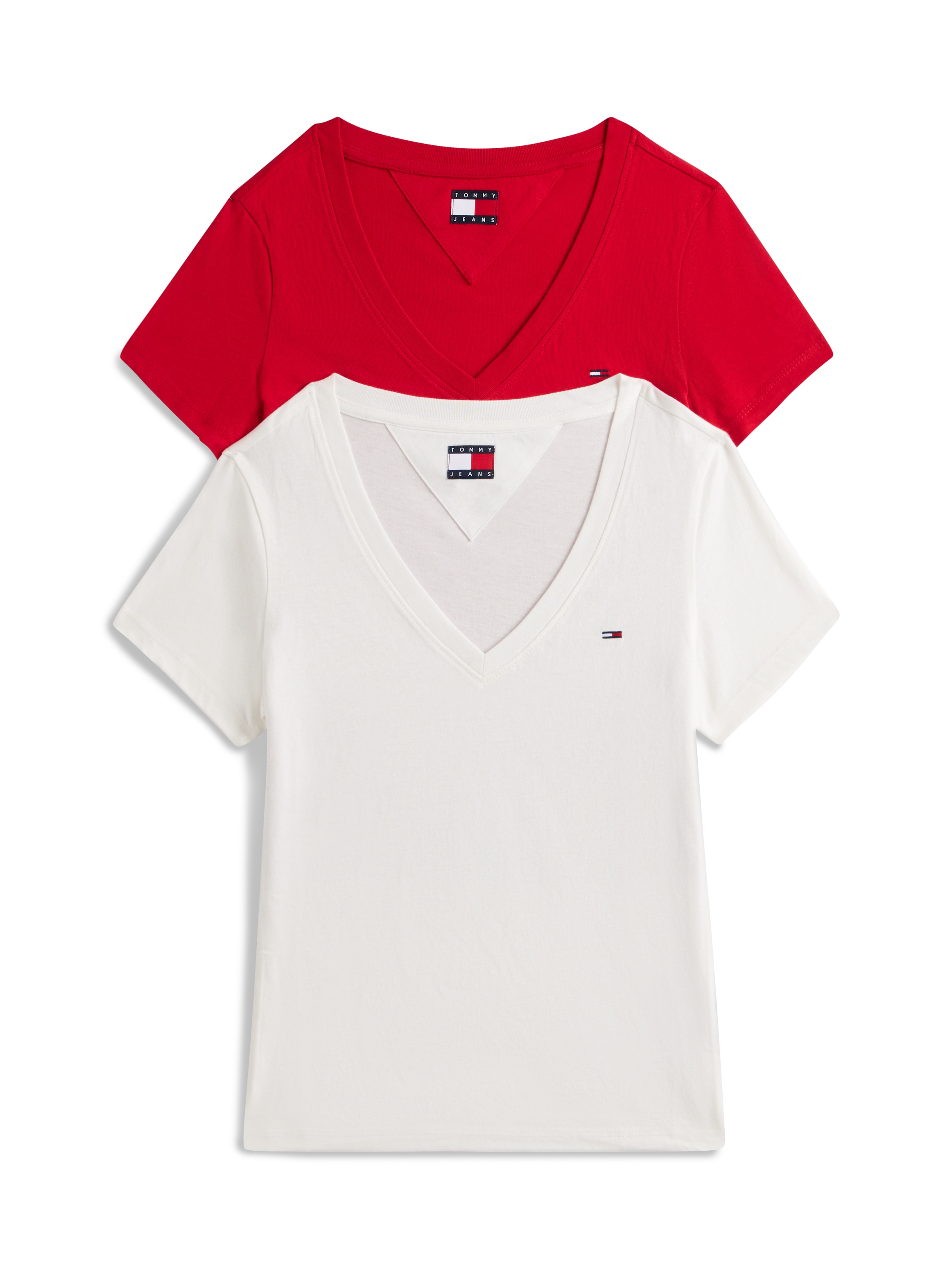 Tommy Jeans T-Shirt "TJW 2PACK V-NECK TEE", 2 Stk. mit Logostickerei günstig online kaufen