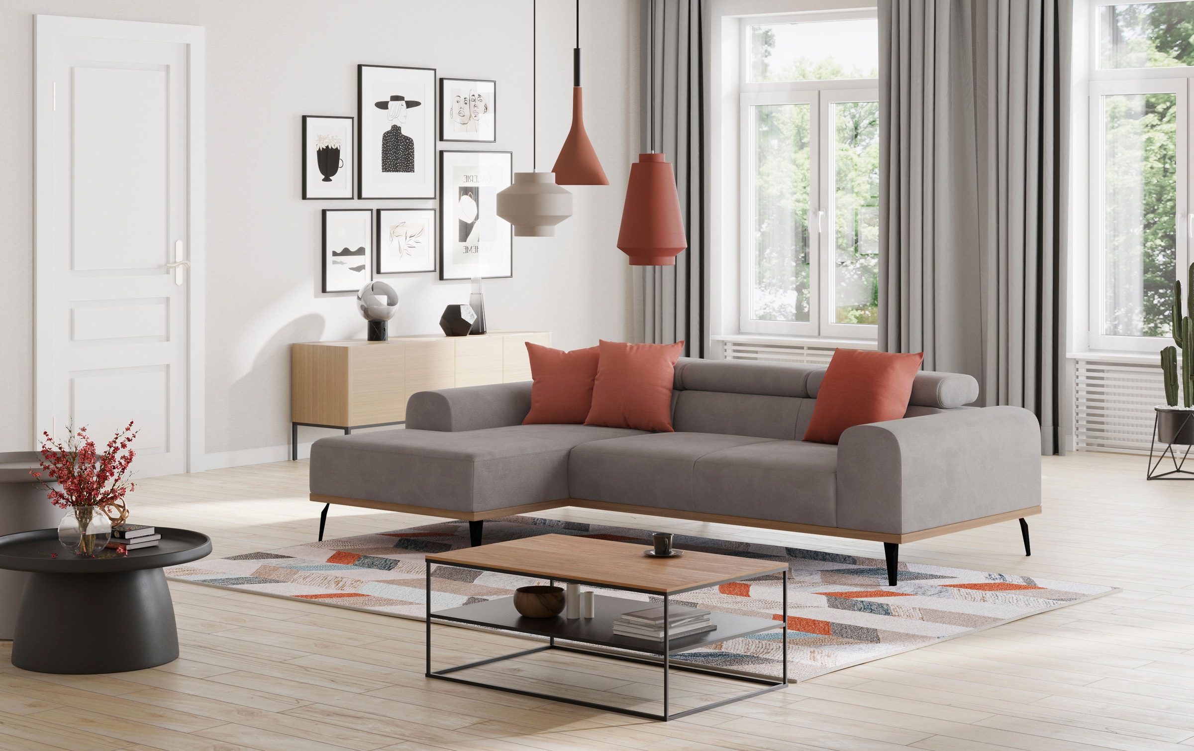 Home affaire Ecksofa »Carlo L-Form« mit Kopfteilverstellung & Holz-Rahmenoptik, wahlweise Relaxfunktion