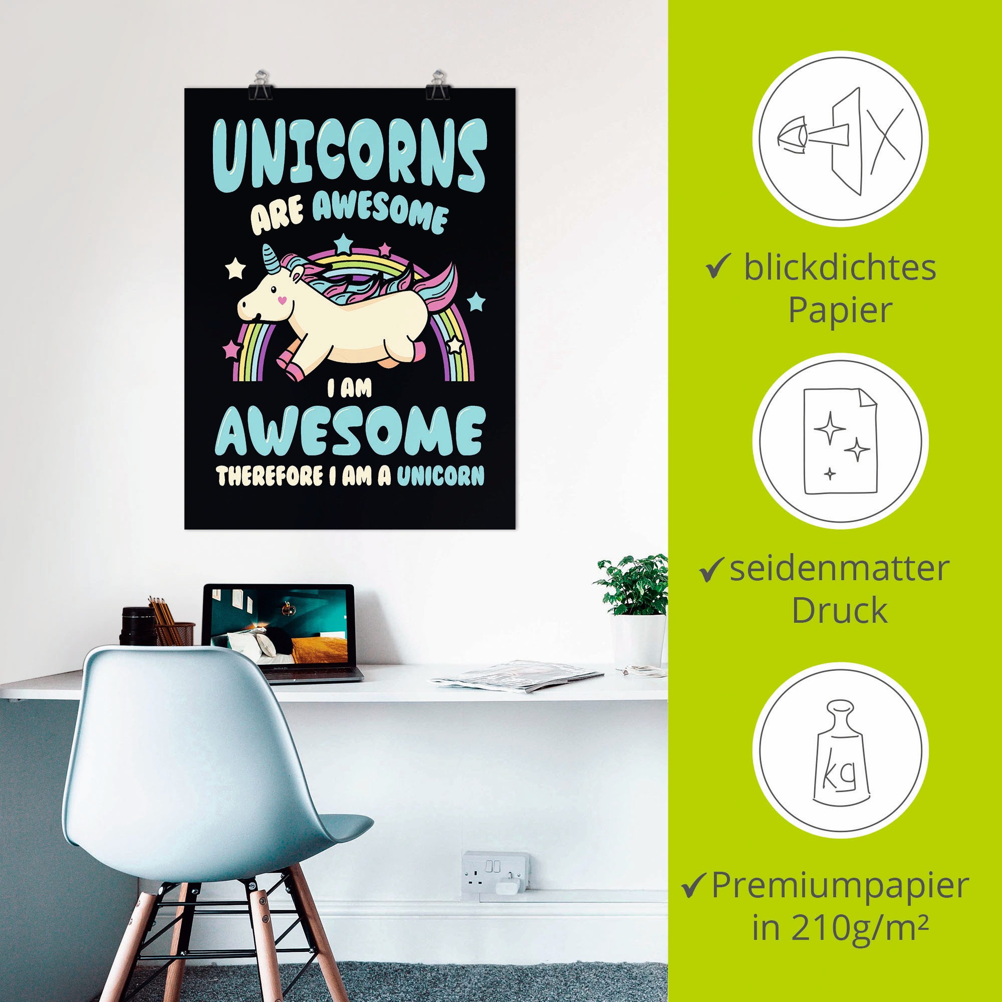 Artland Wandbild »Einhorn Spruch«, Humor, (1 St.), als Poster, Wandaufkleber in verschied. Größen