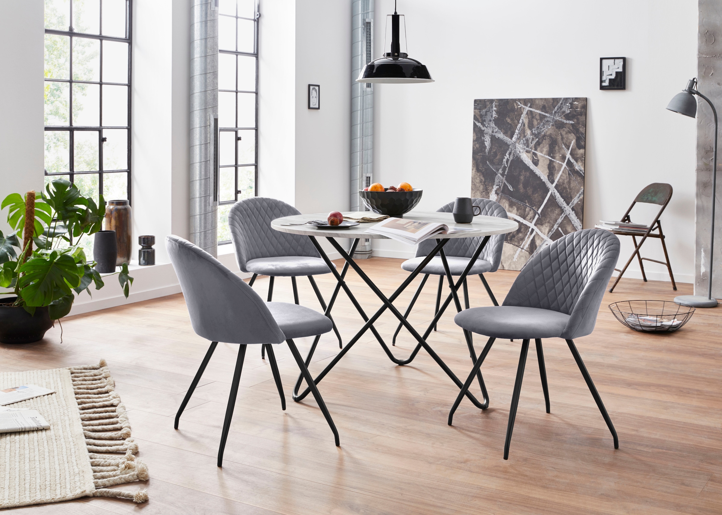 OTTO home Essgruppe "Emmajonas" Set, 5 Stk. tlg. moderner runder Tisch in Marmoroptik