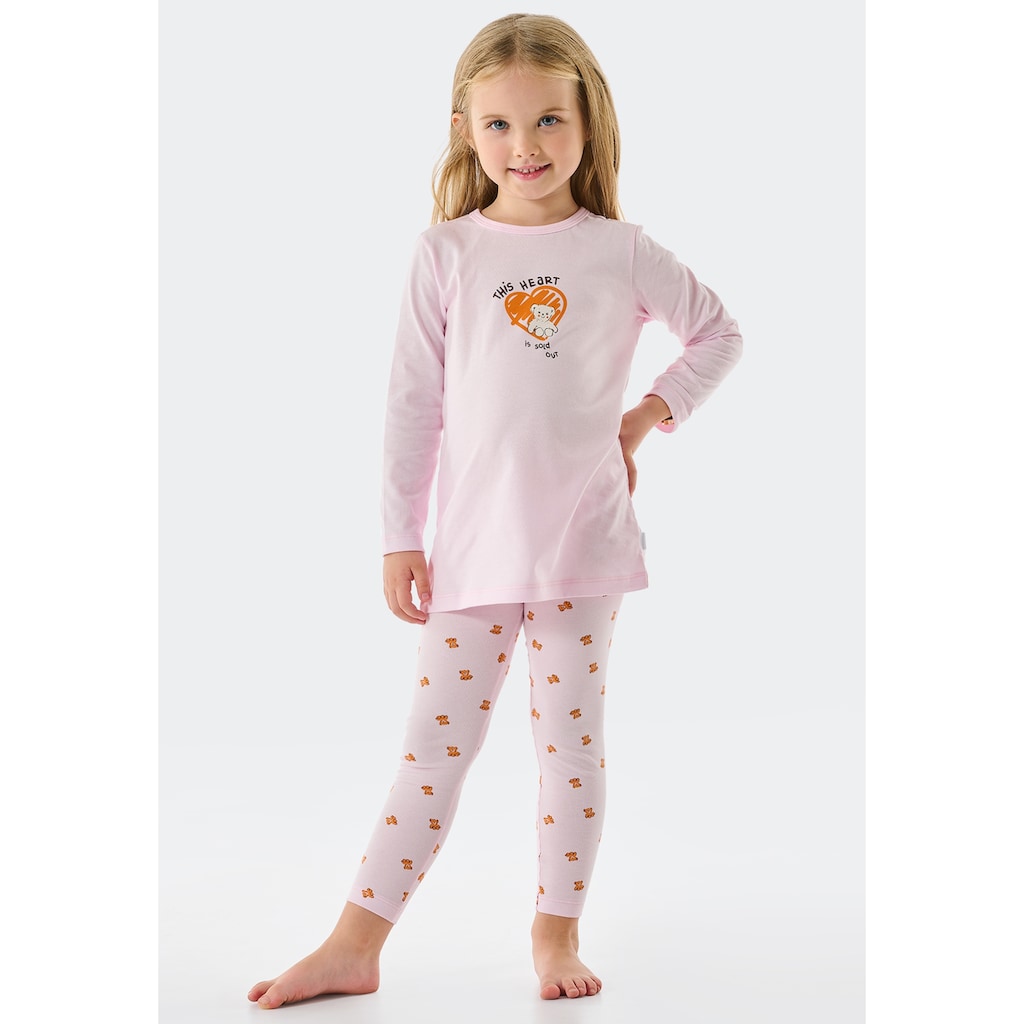 Schiesser Pyjama »"Natural Love"«, (2 tlg.), vorn mit süßem Teddy-Motiv samt schraffiertem Herz