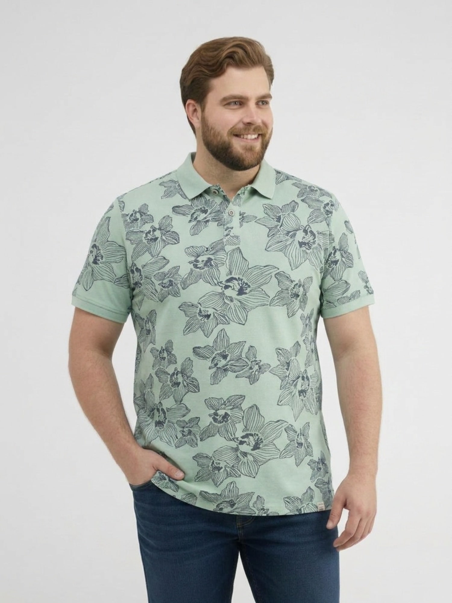 LERROS Poloshirt "Poloshirt mit Print und Flachstrickkragen, große Größen"
