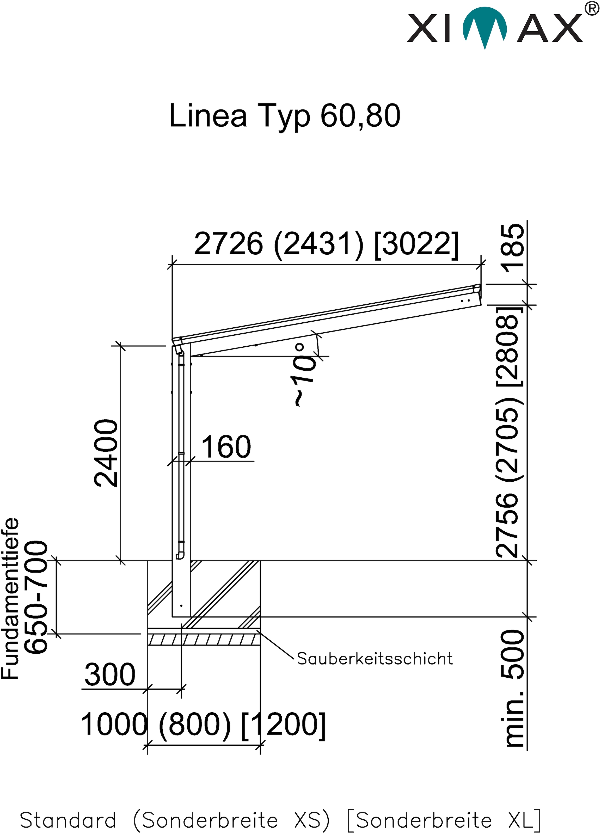 Ximax Einzelcarport »Linea Typ 60 Sonderlänge/Breite XL-bronze«, Aluminium,  286 cm, bronze, Aluminium online bestellen | BAUR