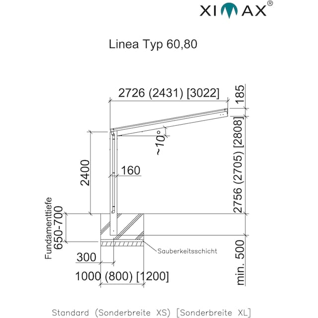 Ximax Einzelcarport »Linea Typ 60 Sonderlänge/Breite XL-bronze«, Aluminium,  286 cm, bronze, Aluminium online bestellen | BAUR