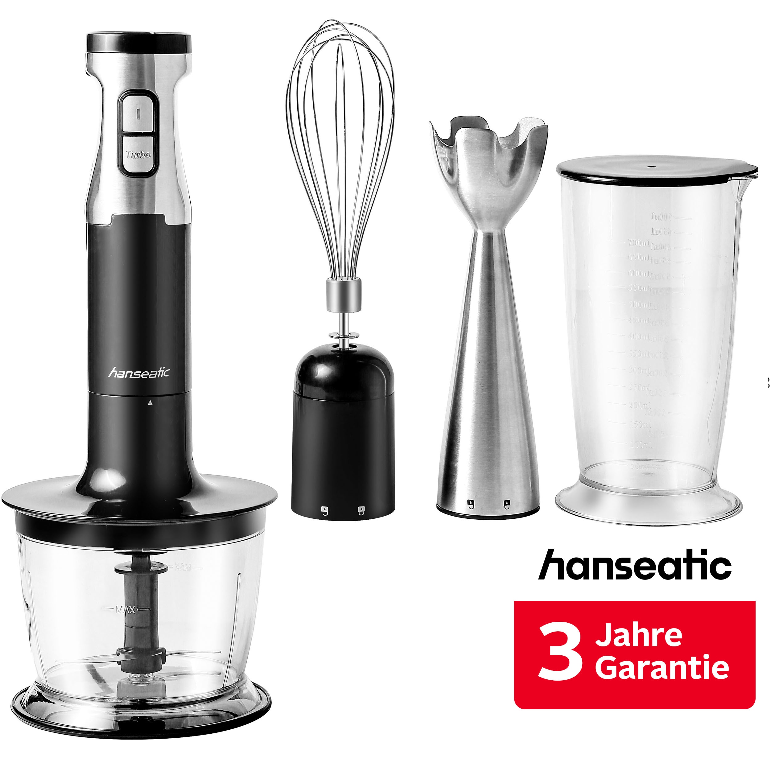 Hanseatic Stabmixer "HHBL1000SD 97294244 Schneebesen Aufsatz + Rühr-/Messbecher," 1000 W inkl. 3 Jahre Herstellergarantie